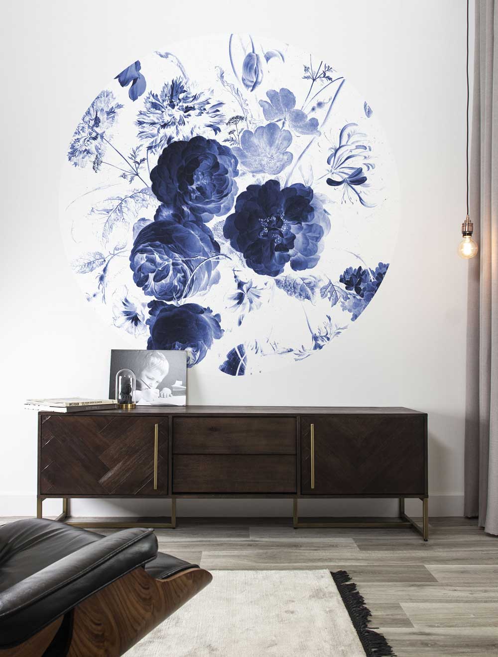 Wallpaper Circle Royal Blue Flowers