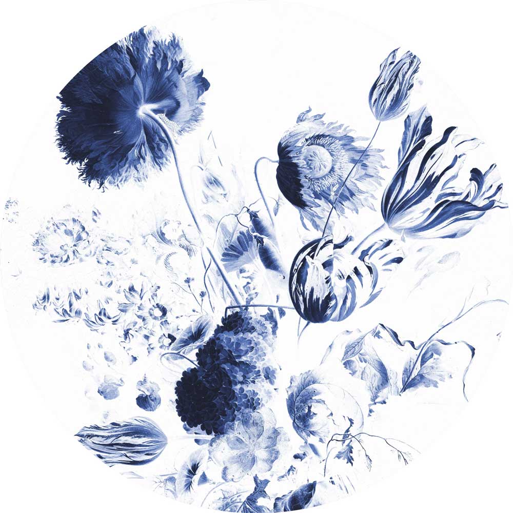 Wallpaper Circle Royal Blue Flowers