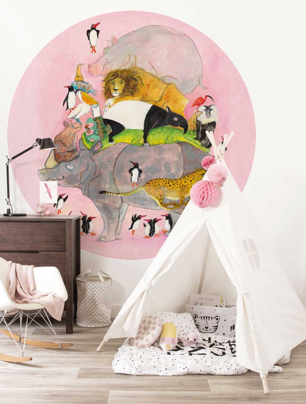 Behangcirkel kinderkamer Jumping Pinguins