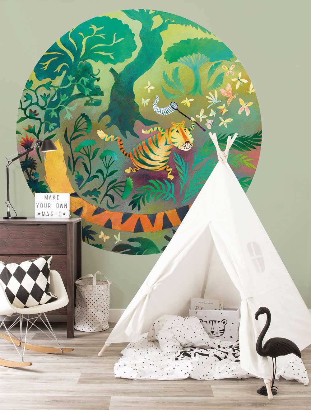 Cercle de papier peint Hunting Tiger
