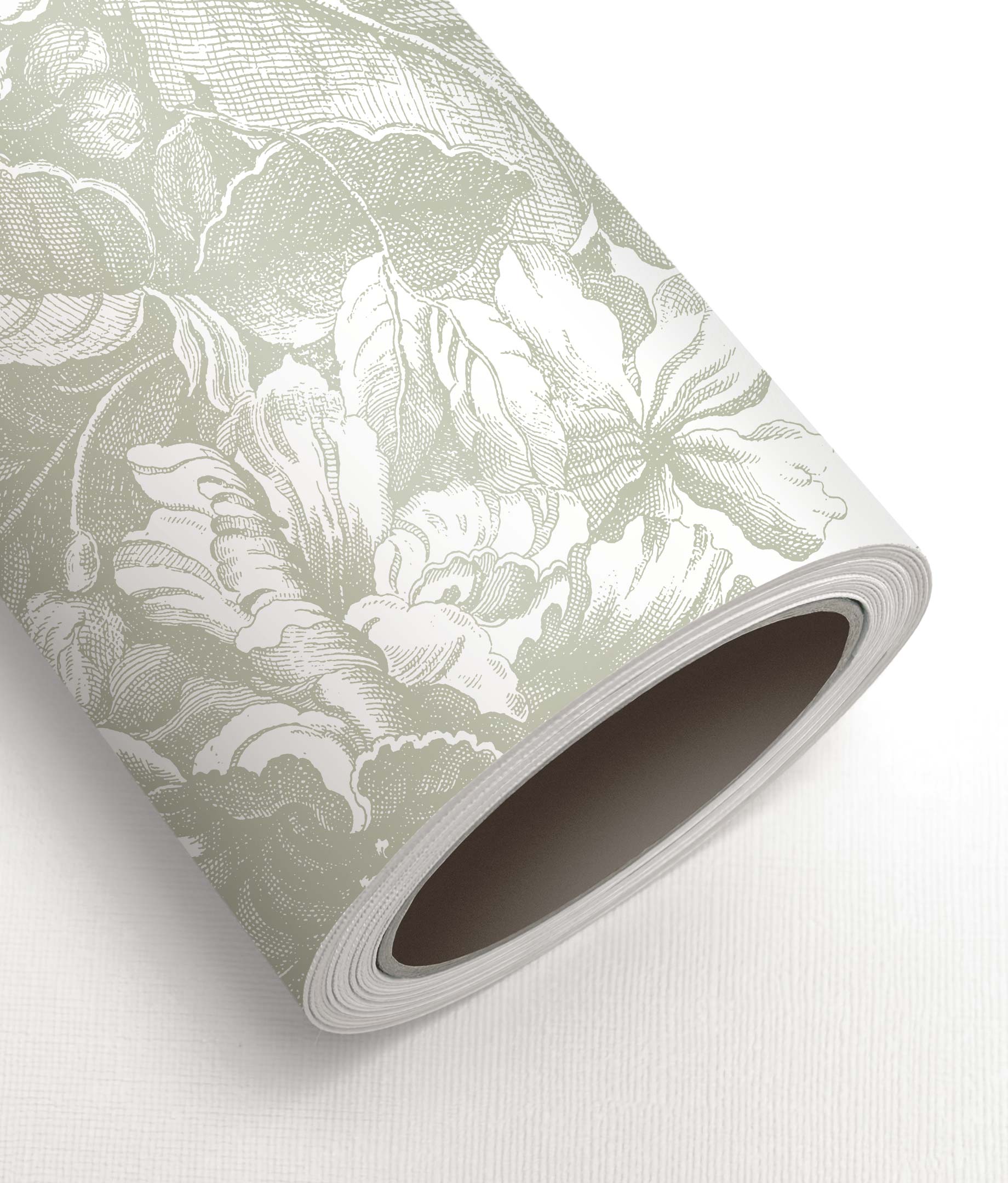 Engraved Flowers, Floral wallpaper by Frans Uyterlinde, Green