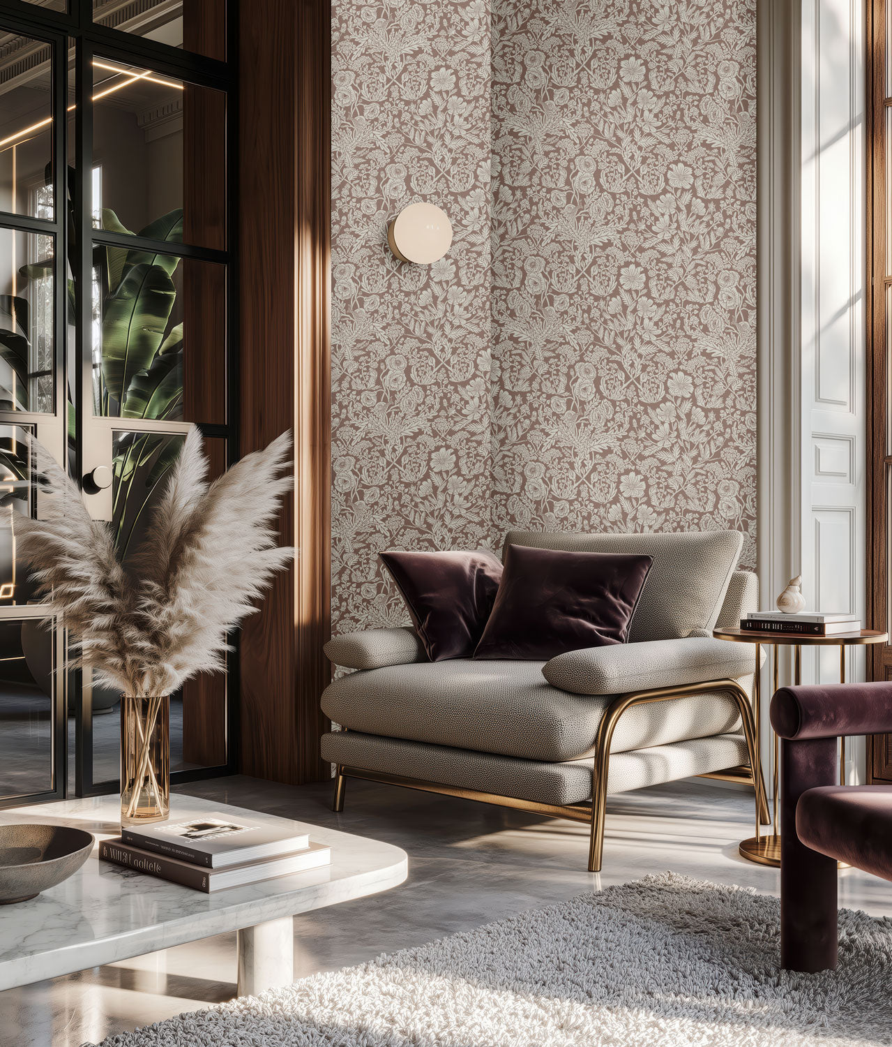 Wallpaper with hand-drawn floral pattern by Floor Rieder, Nude, 100 x 280 cm