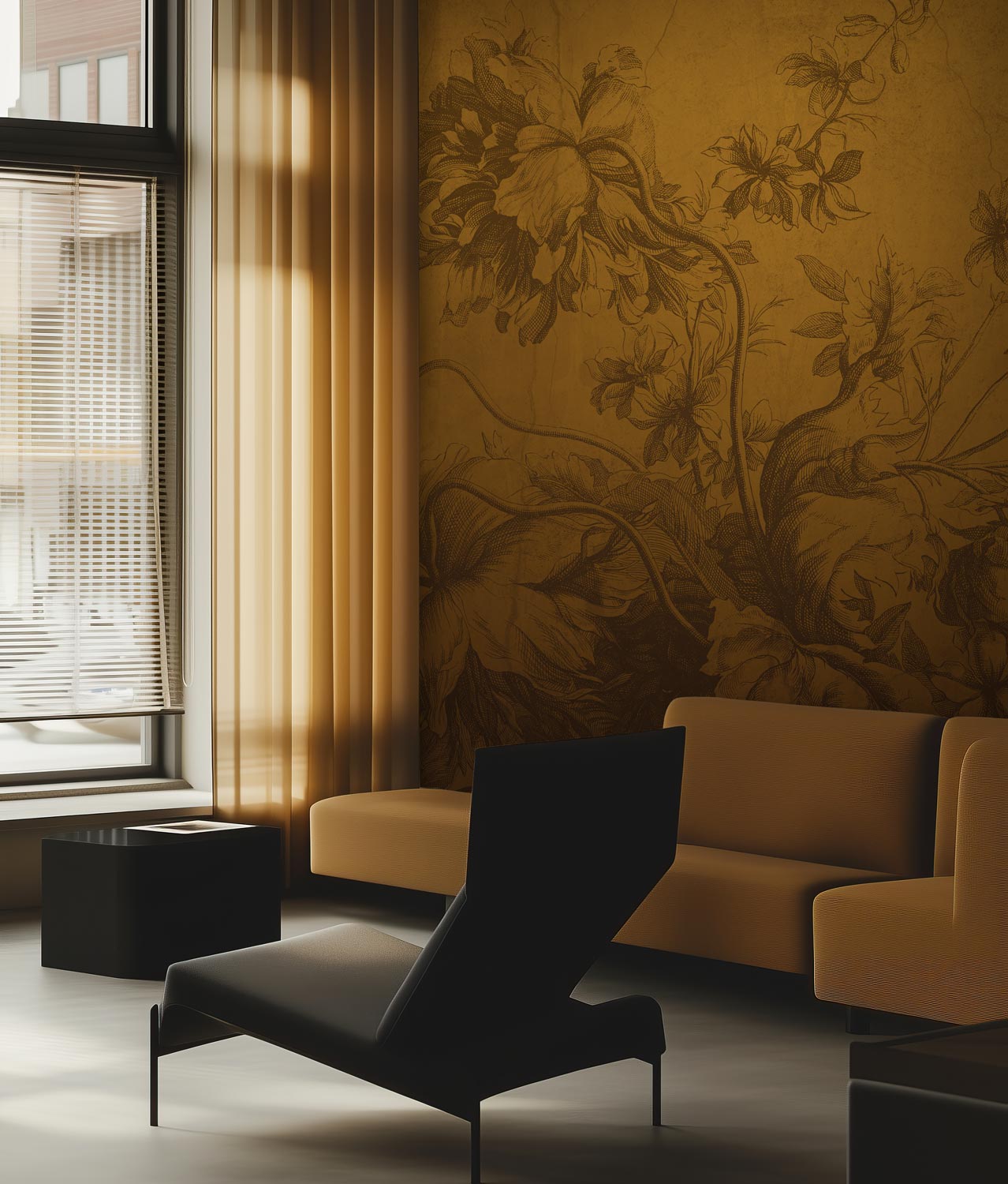 Bloemen behang met subtiel kleurverloop door Frans Uyterlinde, Gradient Flowers, Oker