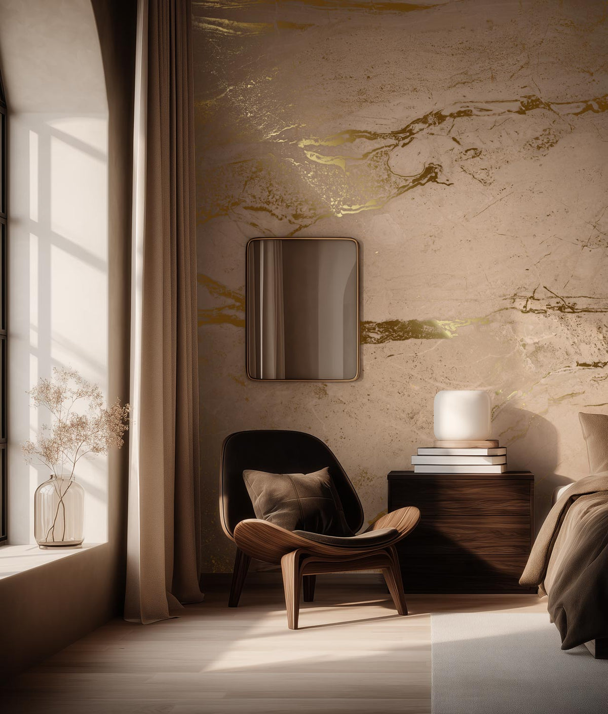 Papel pintado de mármol por Frans Uyterlinde, Oro/Nude