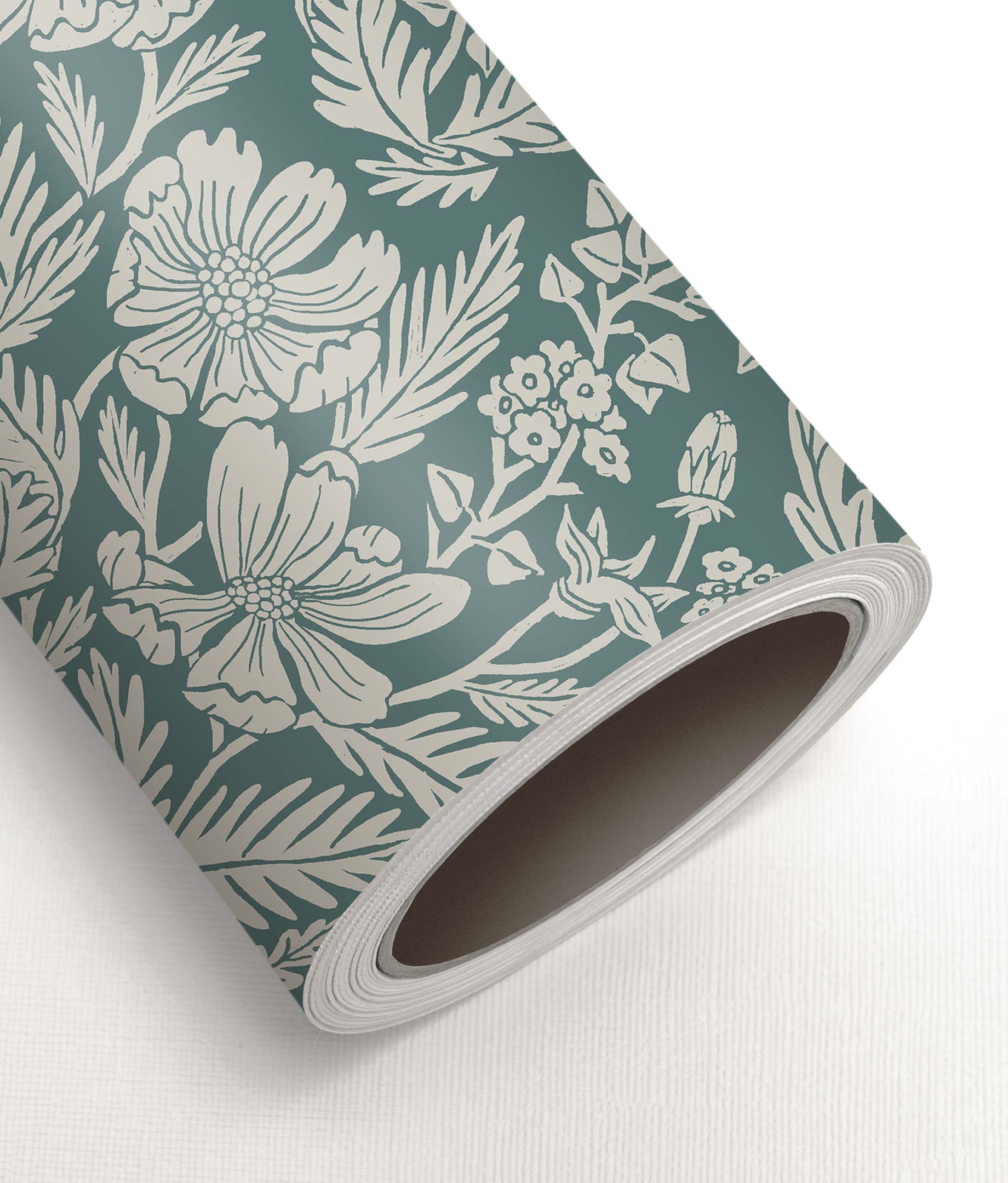 Wallpaper with hand-drawn floral pattern by Floor Rieder, Blue, 100 x 280 cm