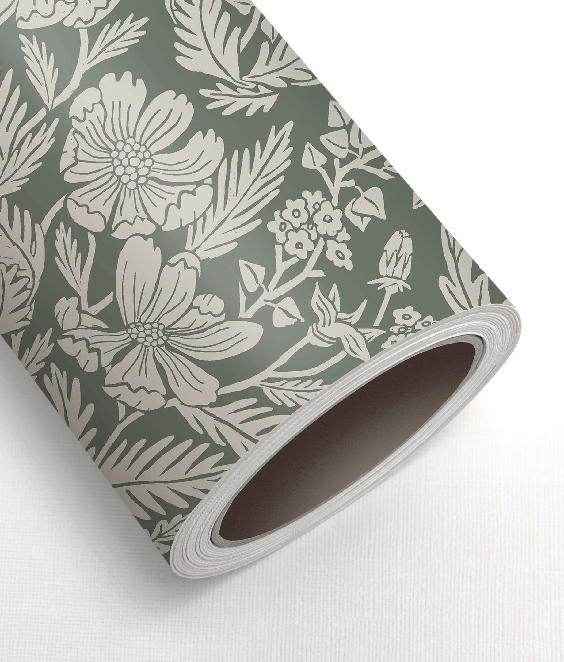 Wallpaper with hand-drawn floral pattern by Floor Rieder, Green, 100 x 280 cm