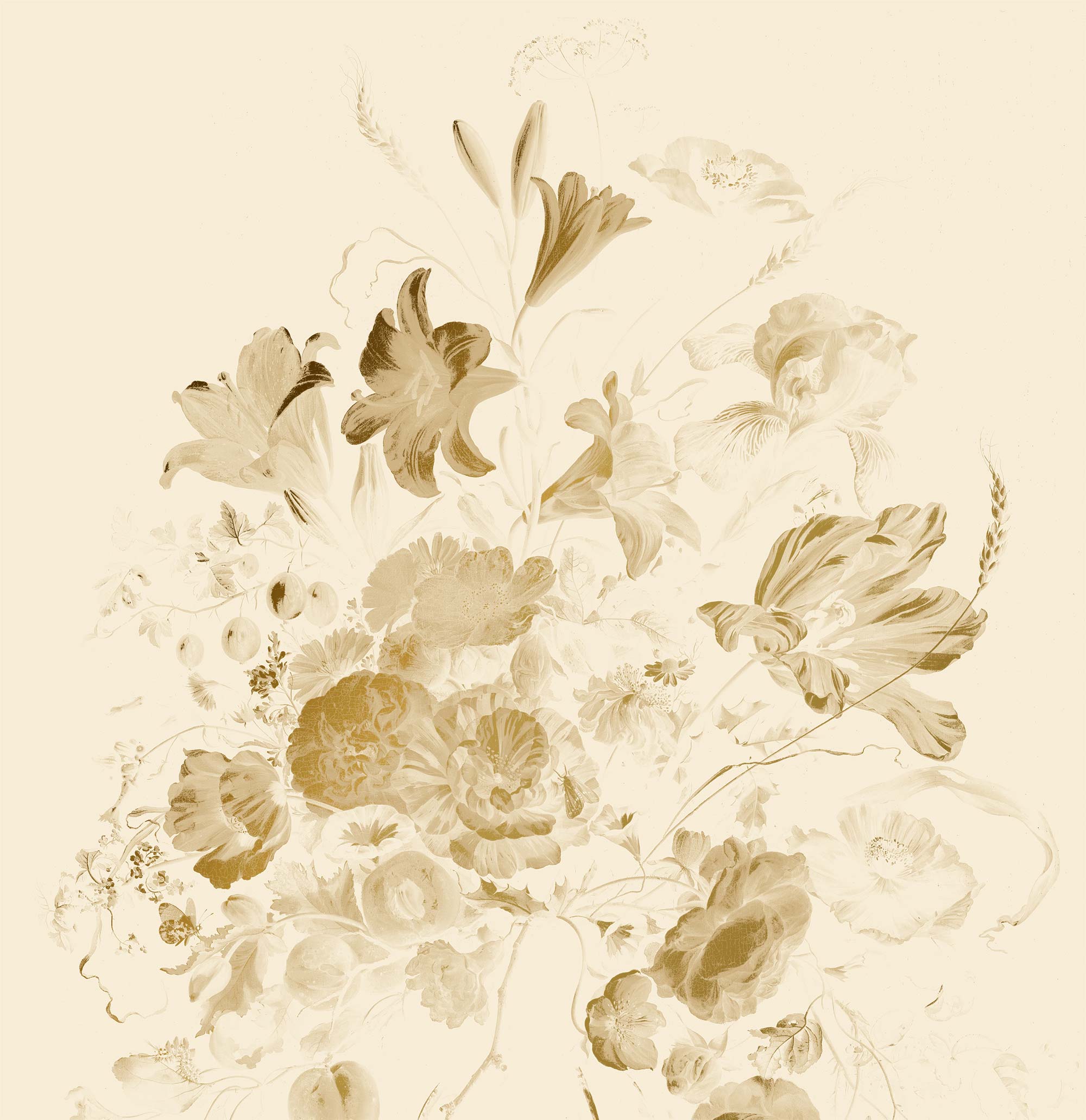 Floral wallpaper with gold, Golden Age Flowers, Gold/Beige