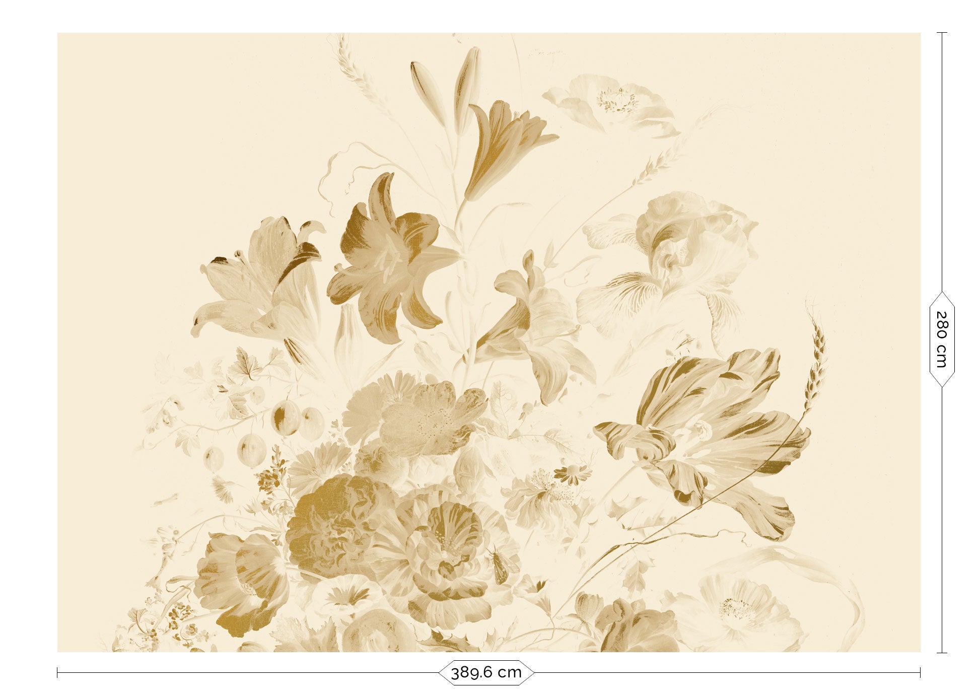 Blumentapete mit Gold, Golden Age Flowers, Gold/Beige