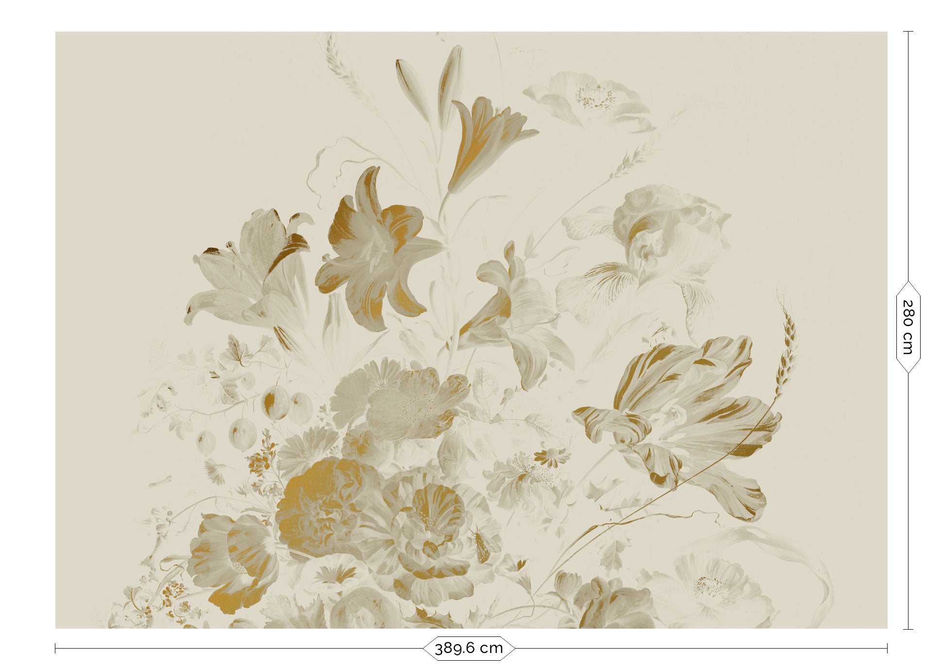 Papel pintado floral con oro, Golden Age Flowers, Oro/Arena