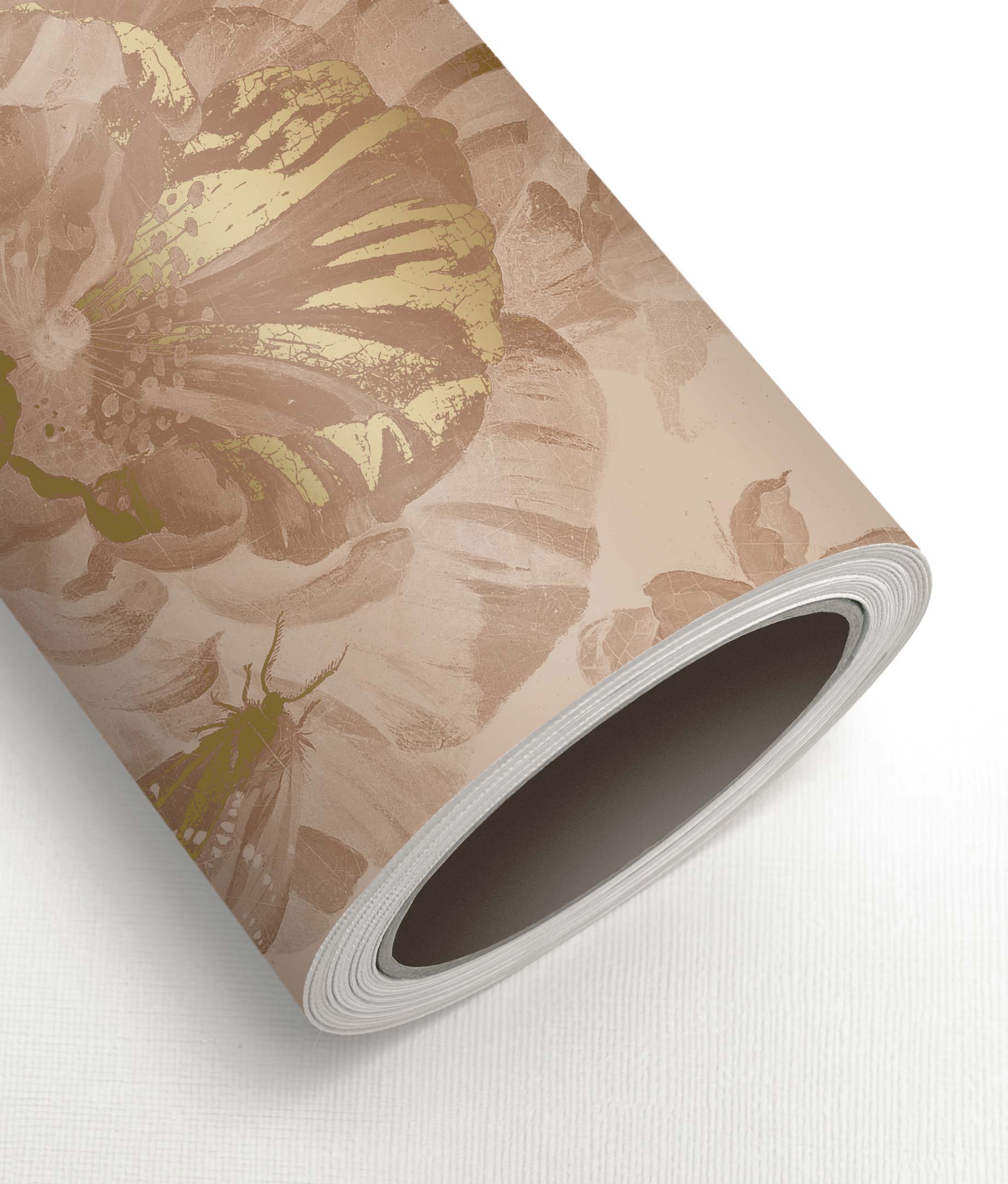 Papel pintado floral con oro, Golden Age Flowers, Oro/Nude