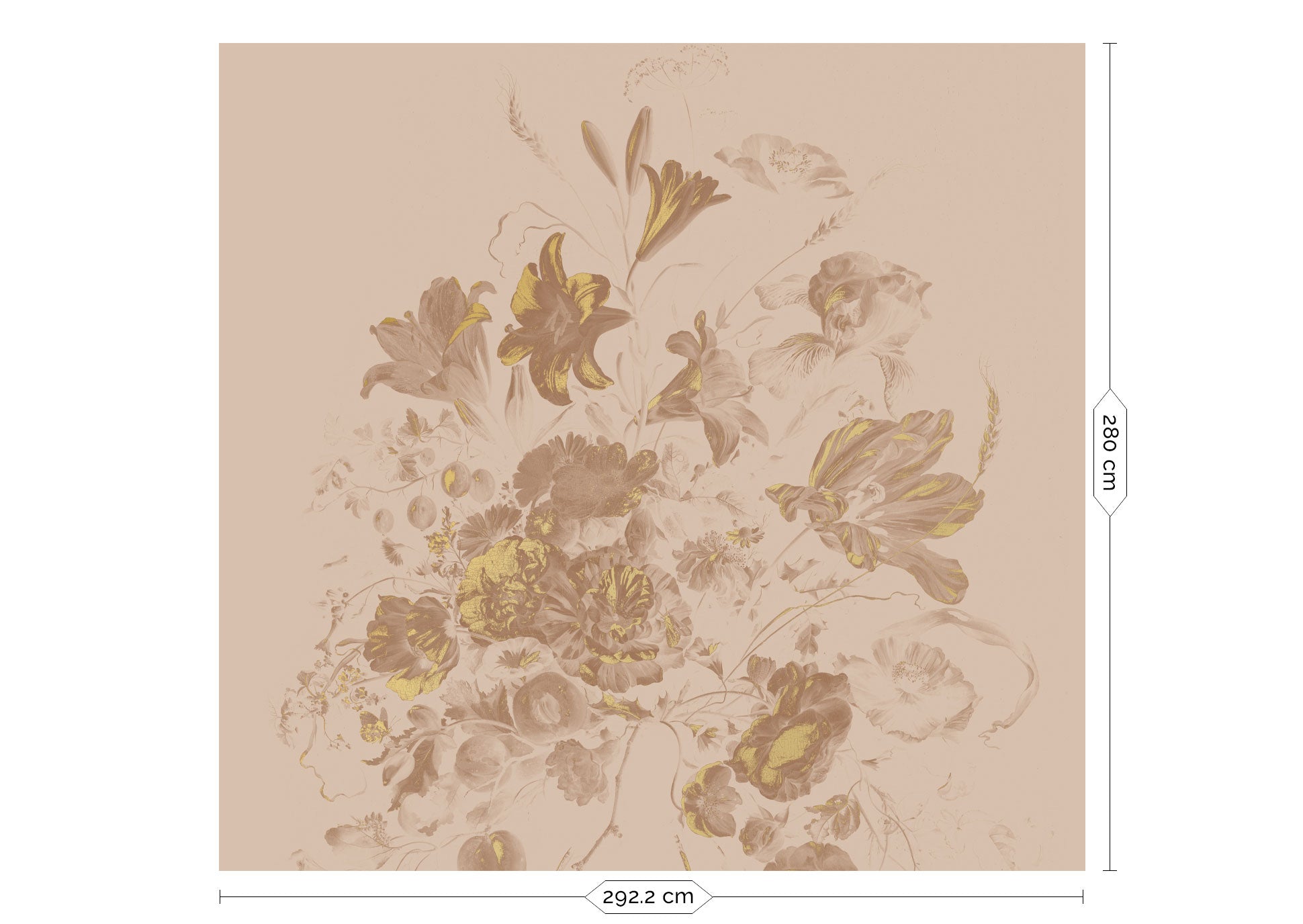 Papel pintado floral con oro, Golden Age Flowers, Oro/Nude