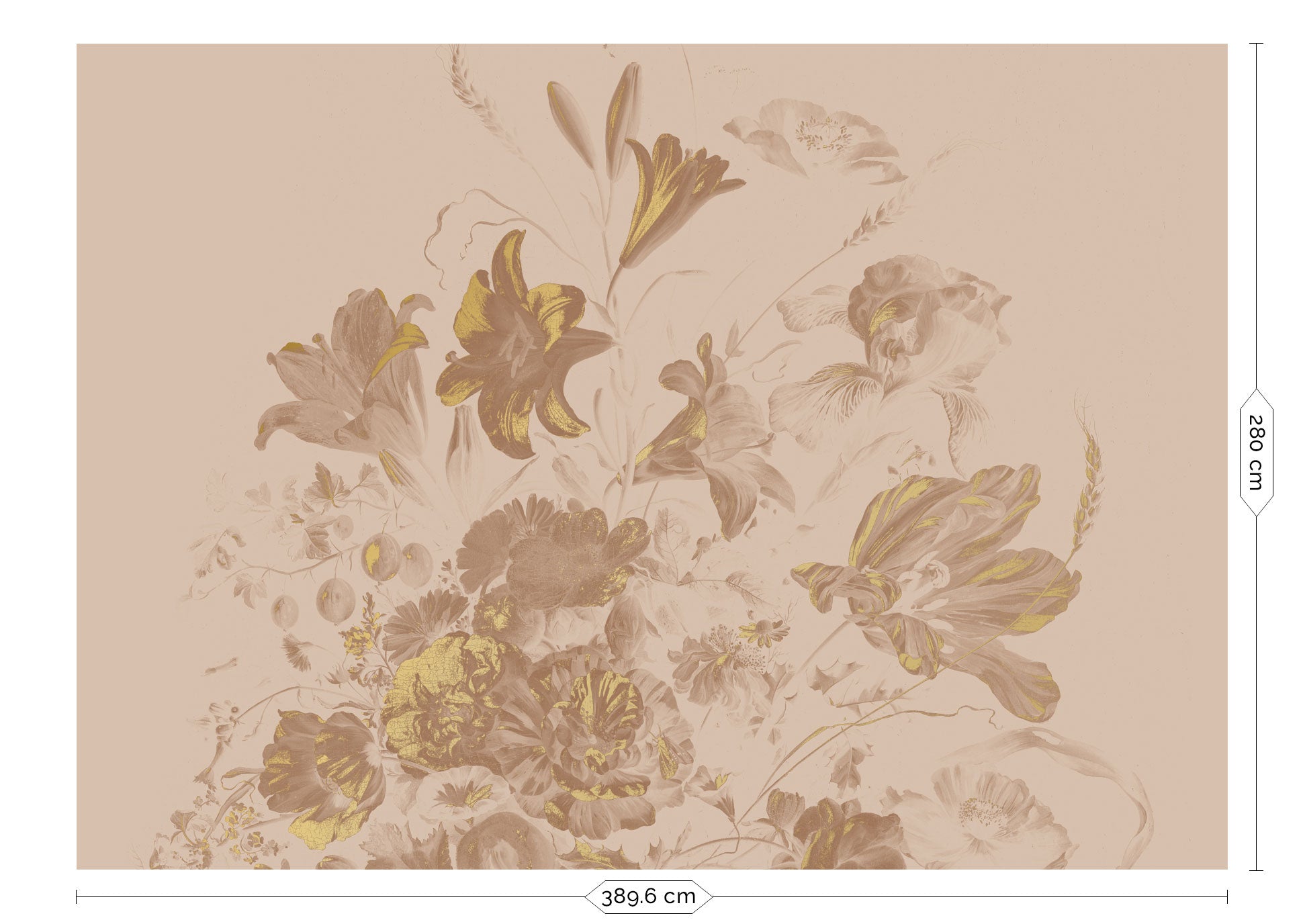 Papel pintado floral con oro, Golden Age Flowers, Oro/Nude