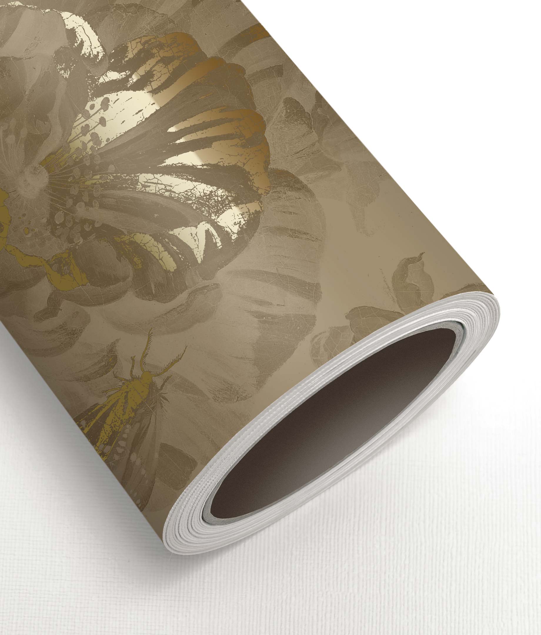 Papel pintado floral con oro, Golden Age Flowers, Oro/Taupe