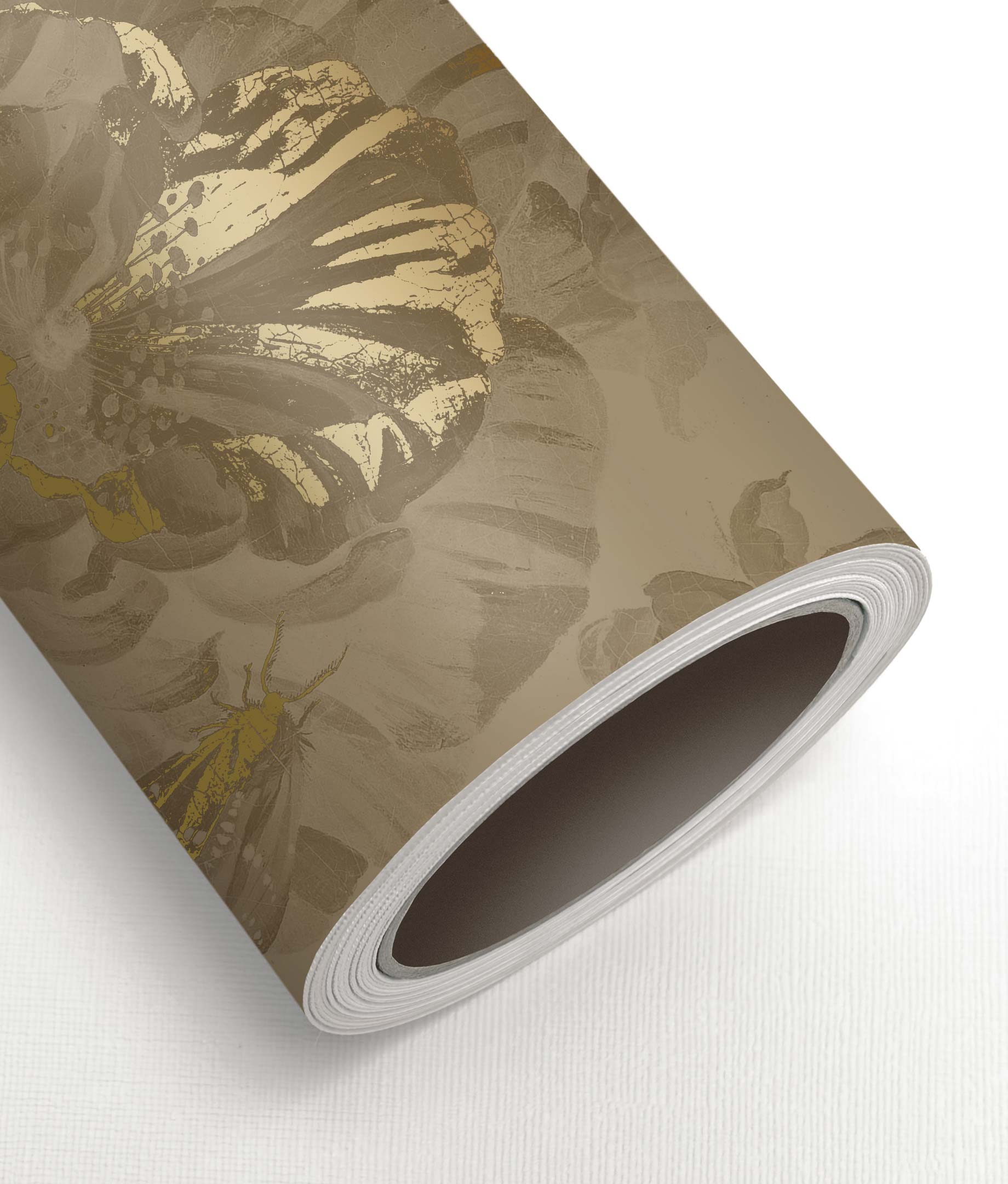 Papel pintado floral con oro, Golden Age Flowers, Oro/Taupe
