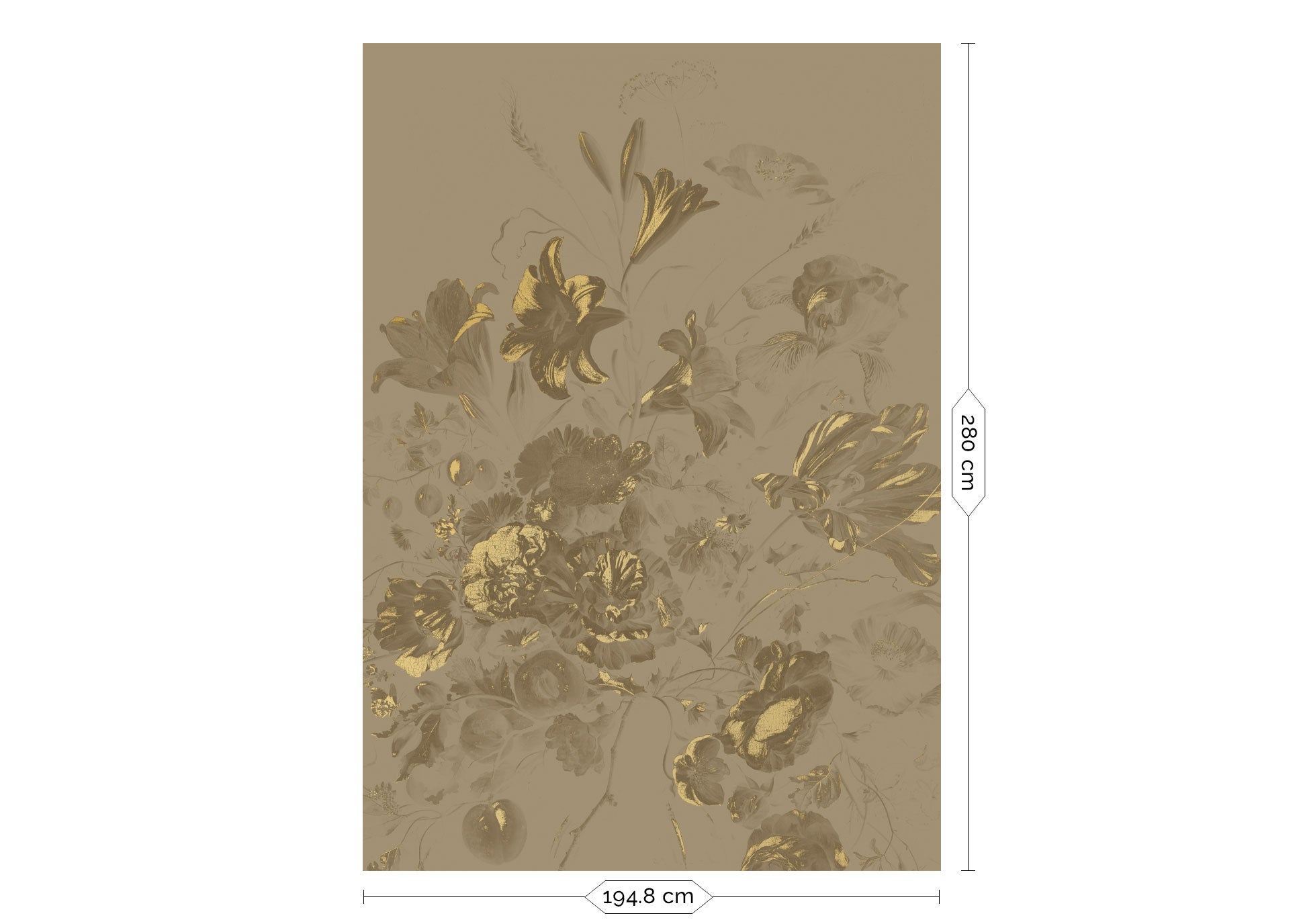Papel pintado floral con oro, Golden Age Flowers, Oro/Taupe