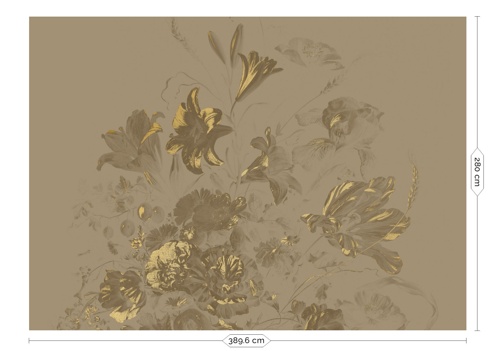 Papel pintado floral con oro, Golden Age Flowers, Oro/Taupe