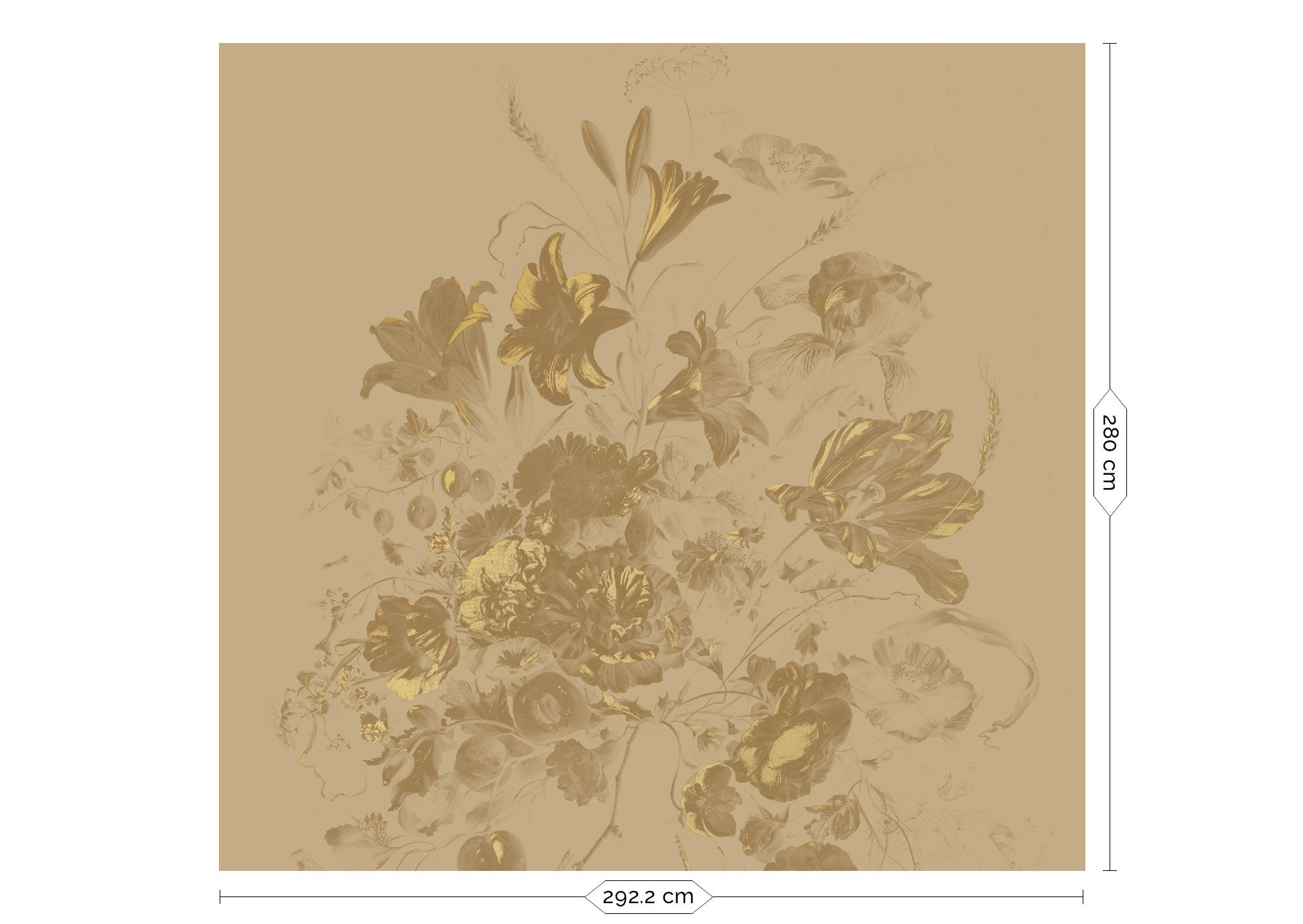 Papel pintado floral con oro, Golden Age Flowers, Oro/Toffee