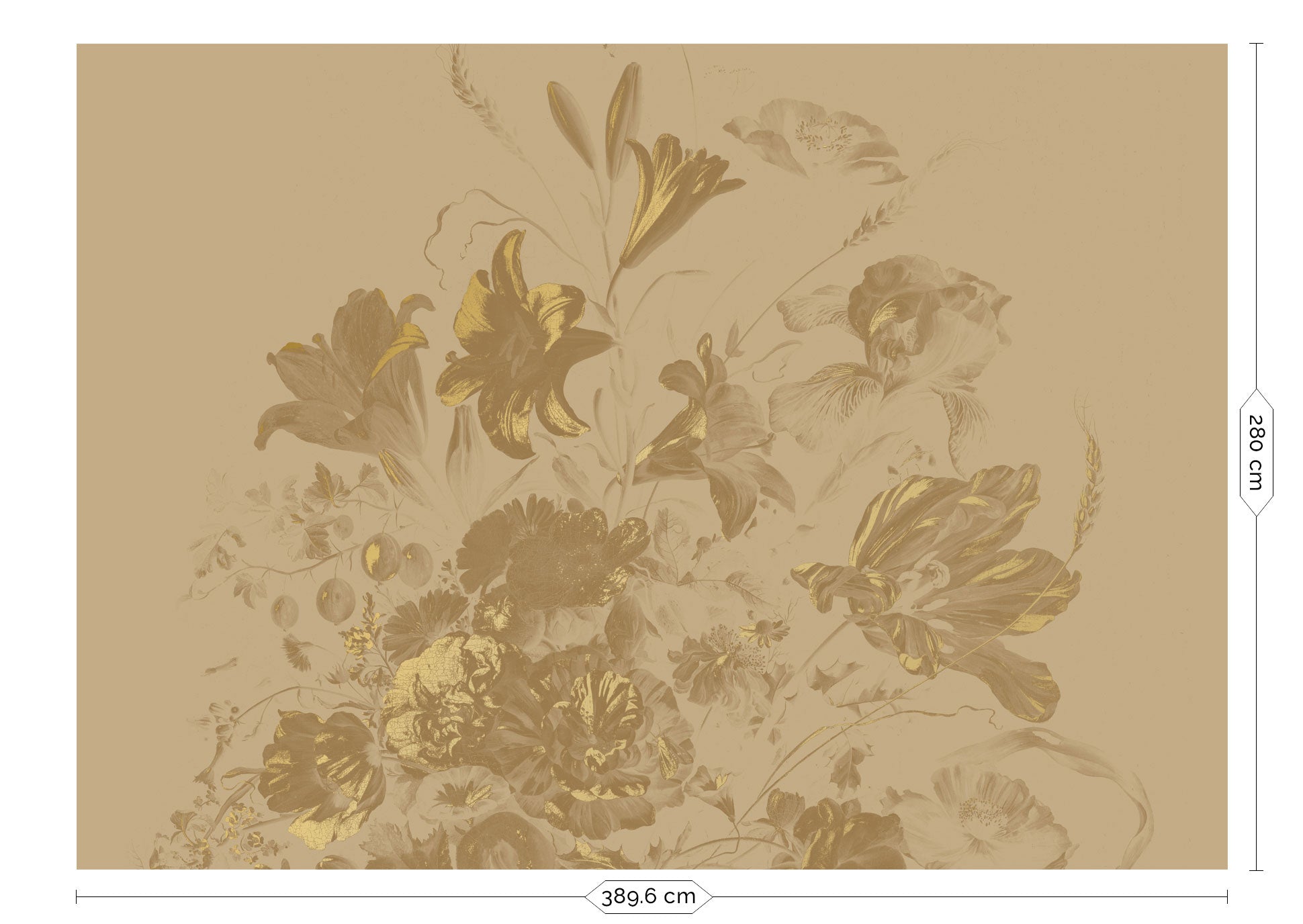 Papel pintado floral con oro, Golden Age Flowers, Oro/Toffee