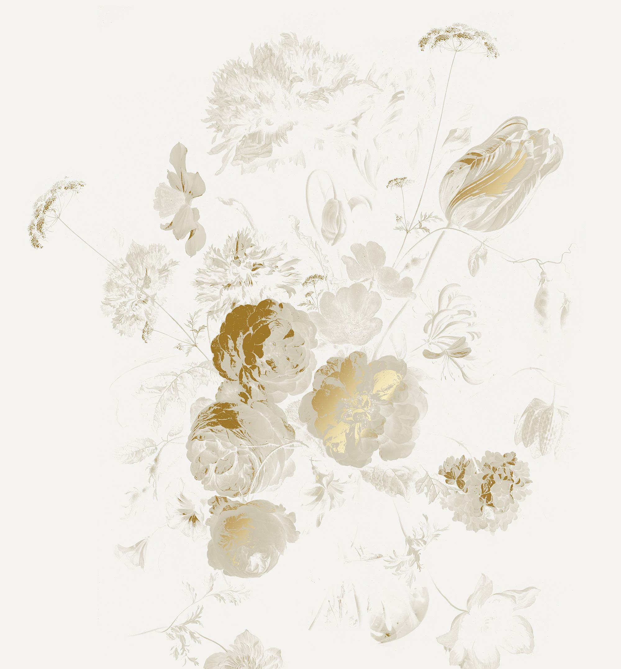Floral wallpaper with gold, Golden Age Flowers, Gold/Sand
