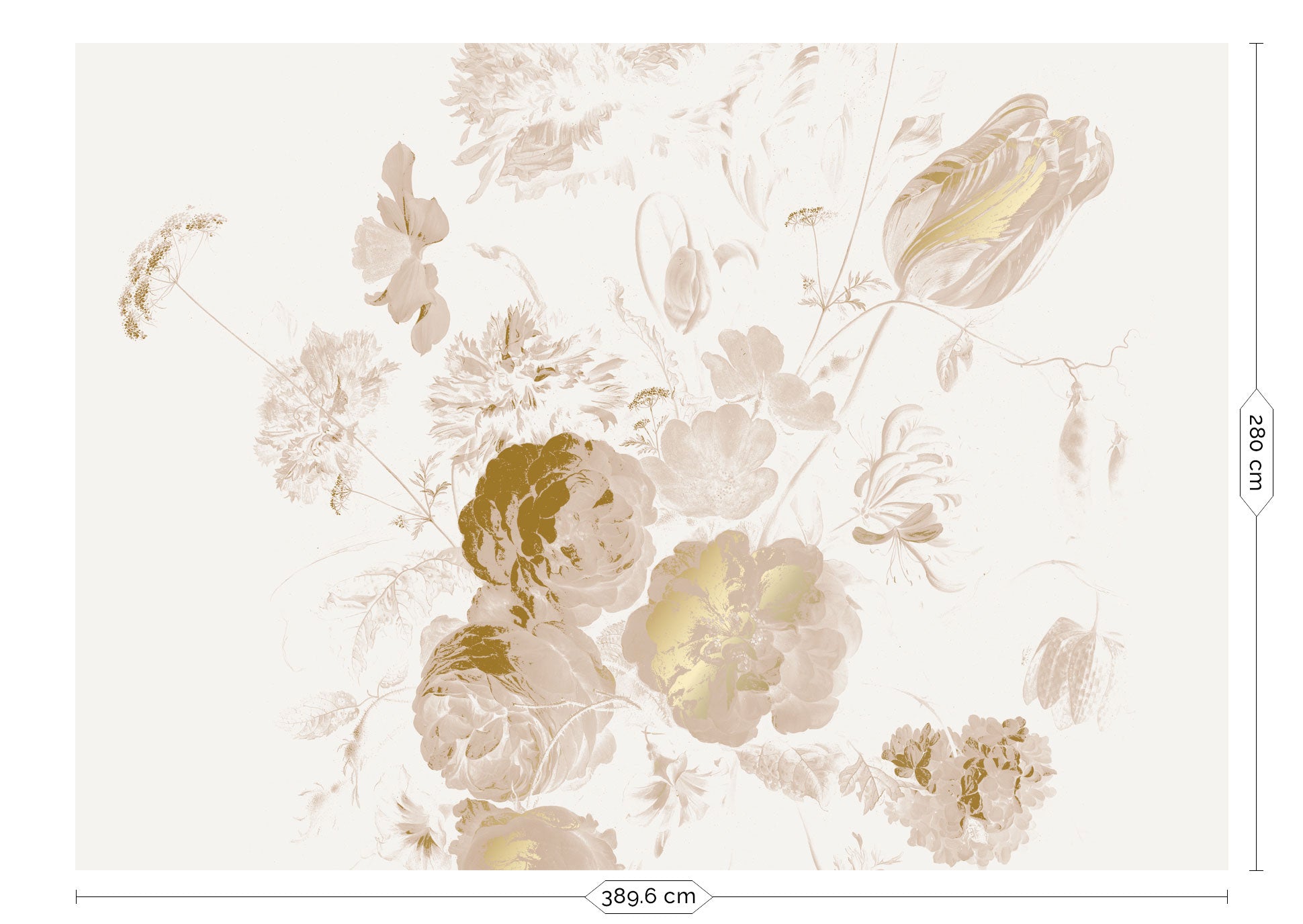 Papier peint floral avec or, Golden Age Flowers, Or/Nude