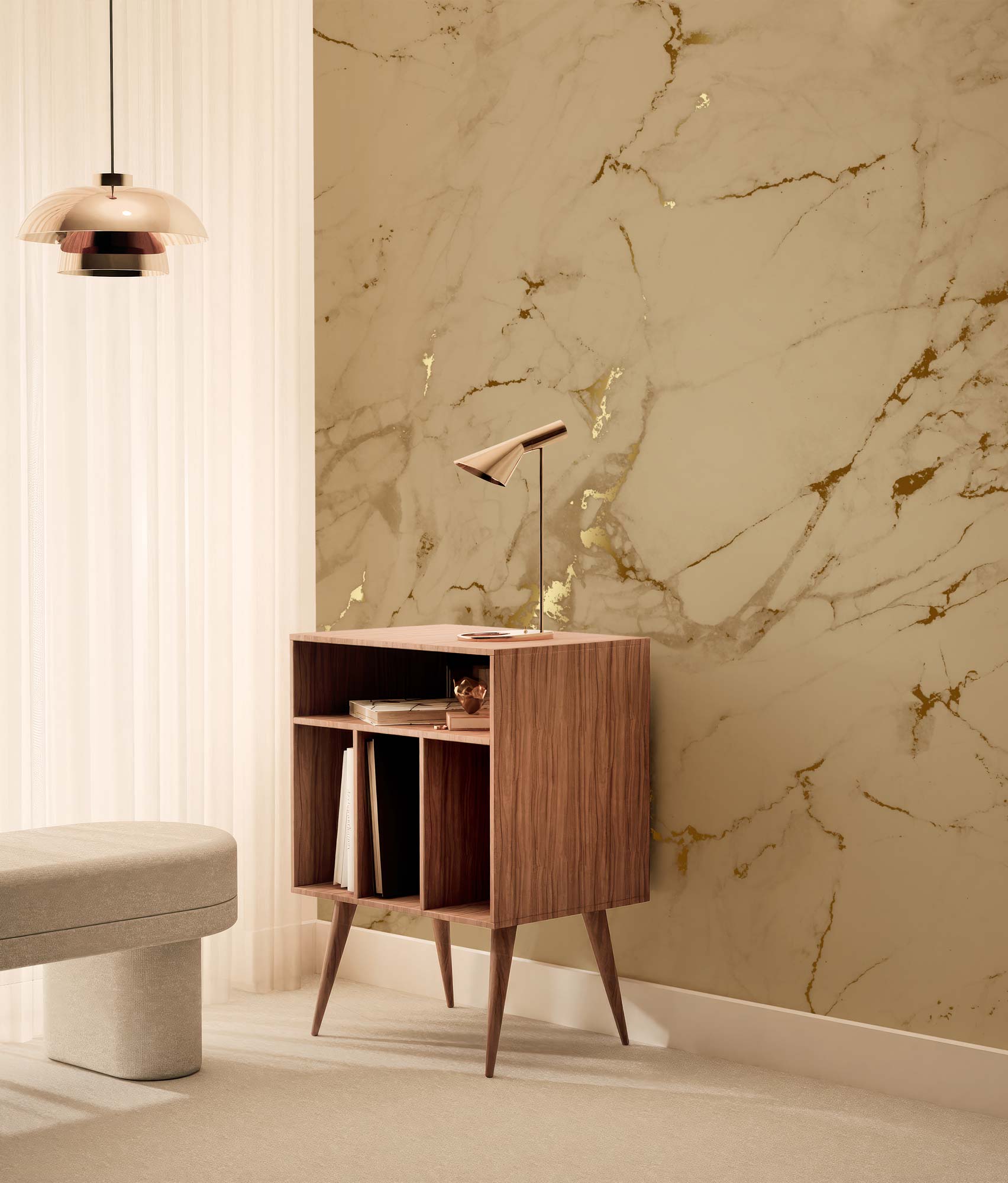 Gold-Marmor-Tapete, Gold/Toffee