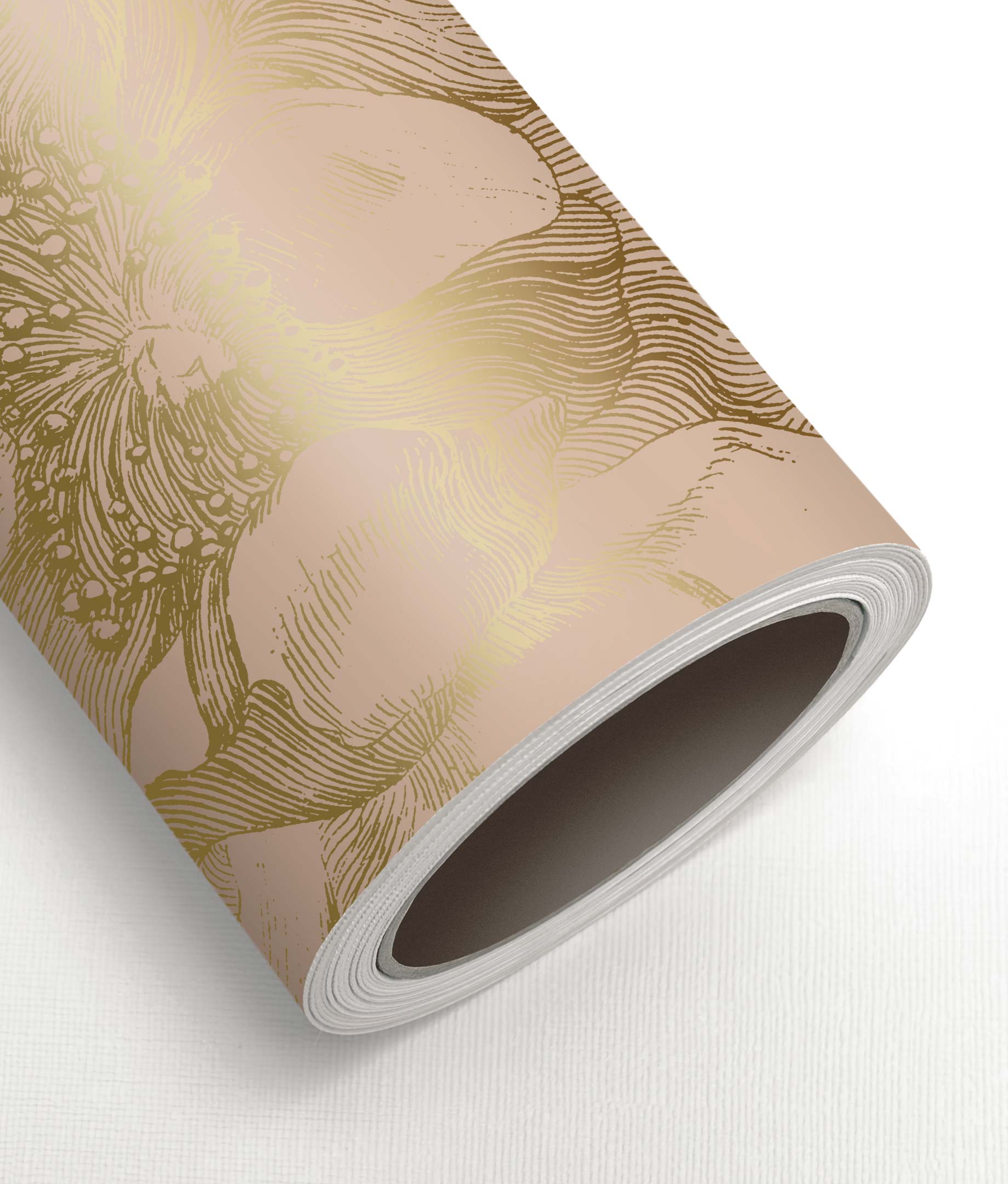 Papier peint floral avec or, Engraved Flowers, Or/Nude