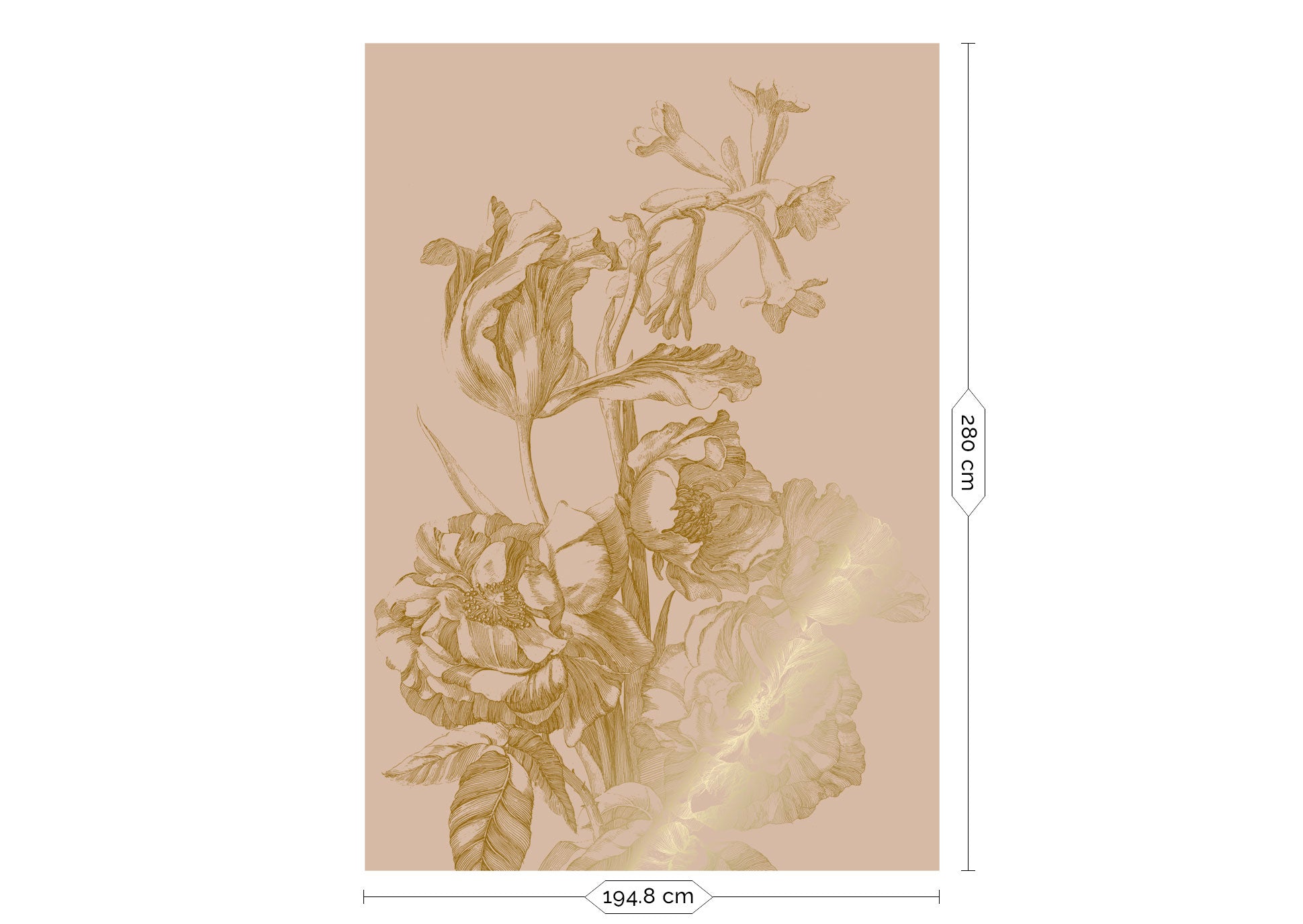 Papier peint floral avec or, Engraved Flowers, Or/Nude