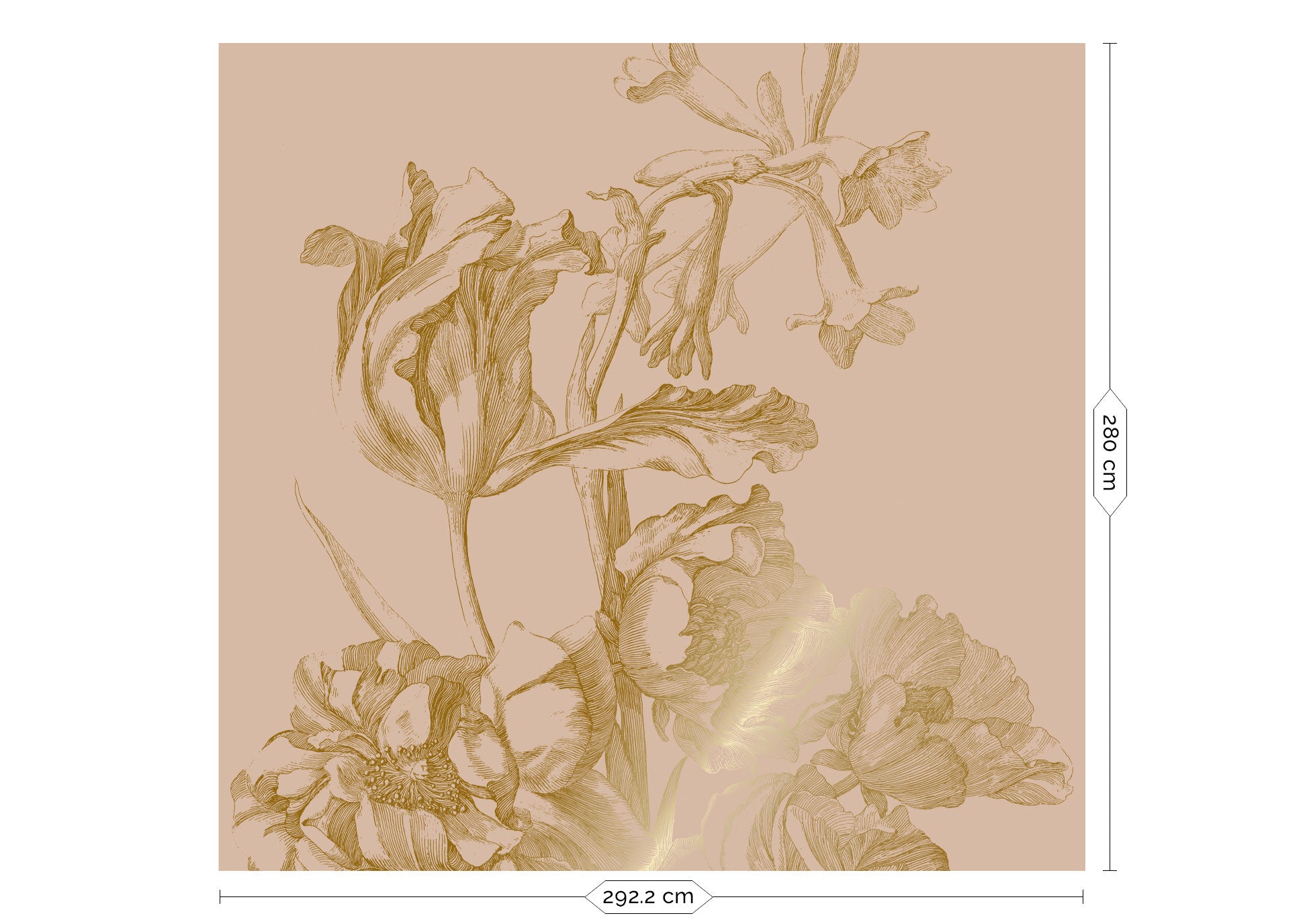 Papier peint floral avec or, Engraved Flowers, Or/Nude