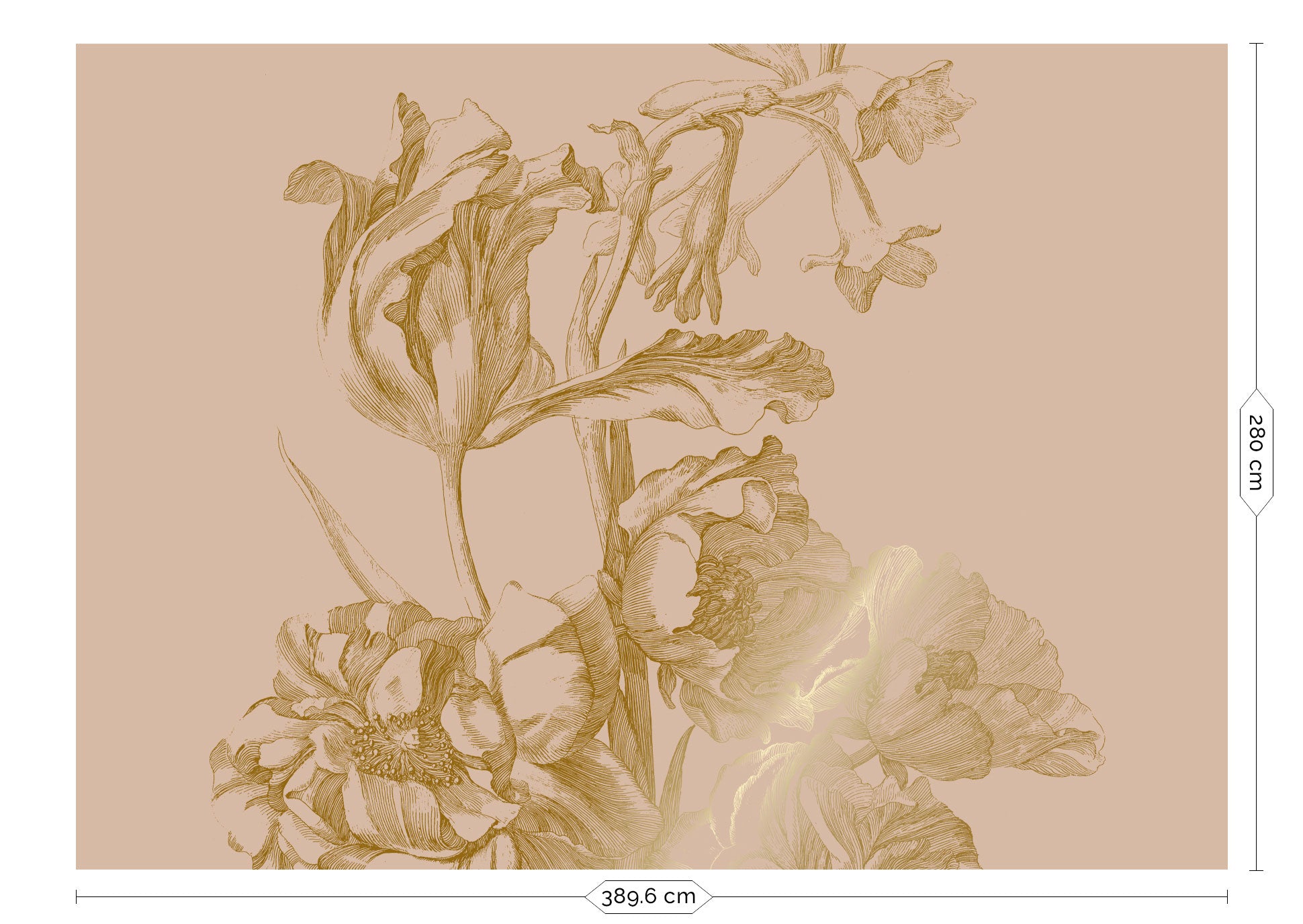 Papier peint floral avec or, Engraved Flowers, Or/Nude