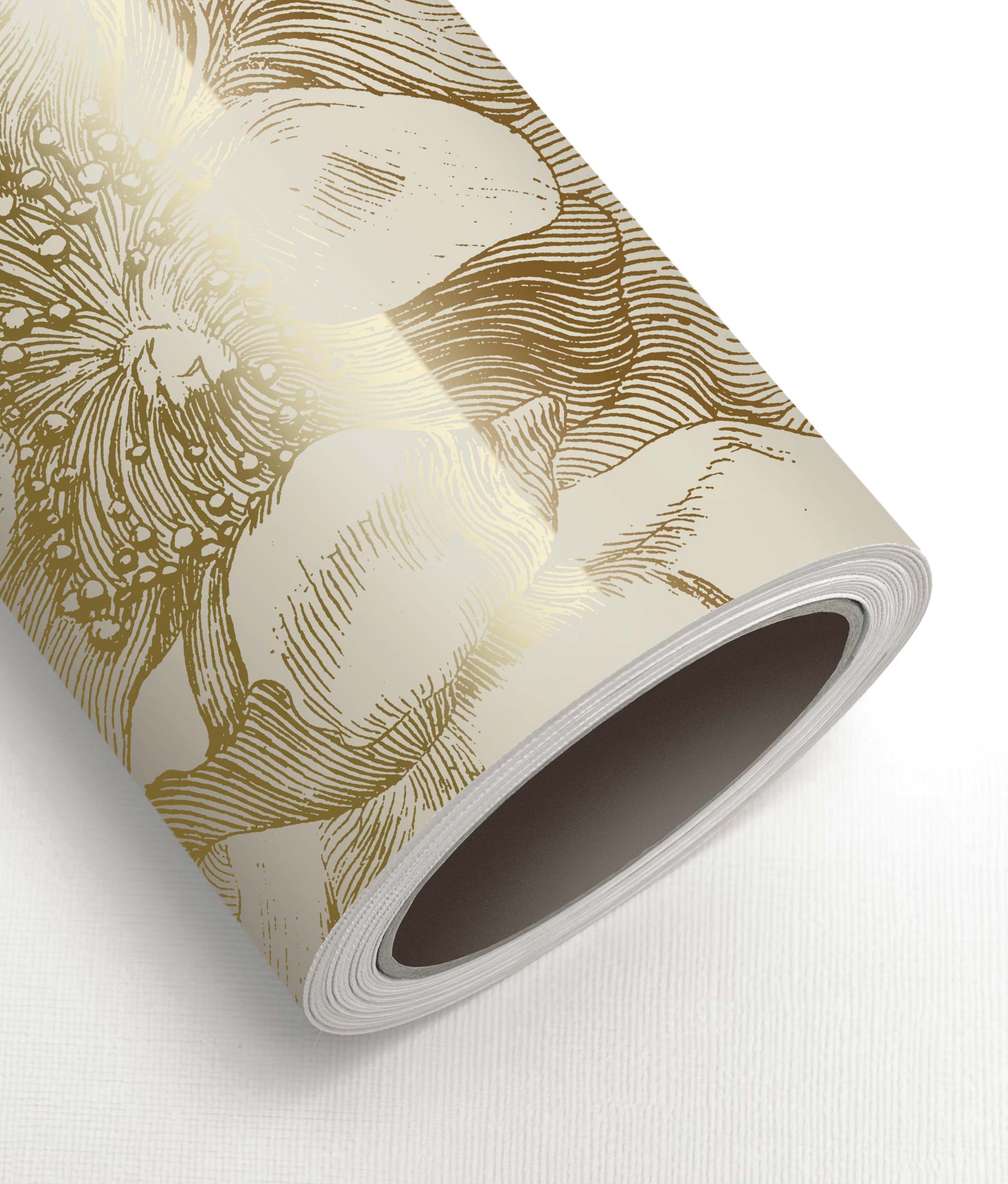 Blumentapete mit Gold, Engraved Flowers, Gold/Sand