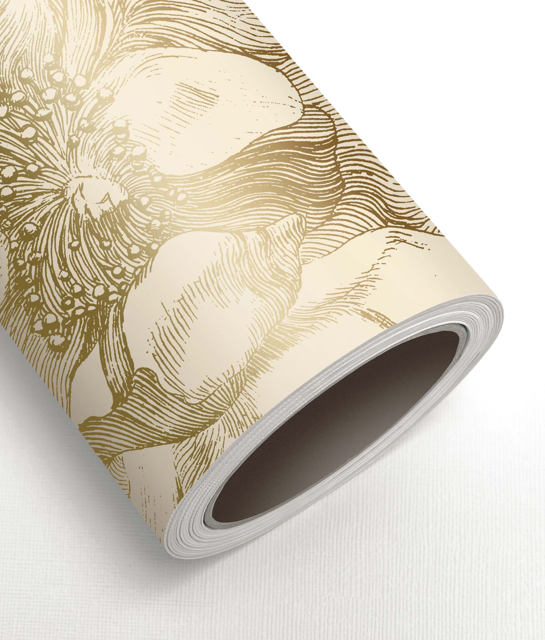 Blumentapete mit Gold, Engraved Flowers, Gold/Beige