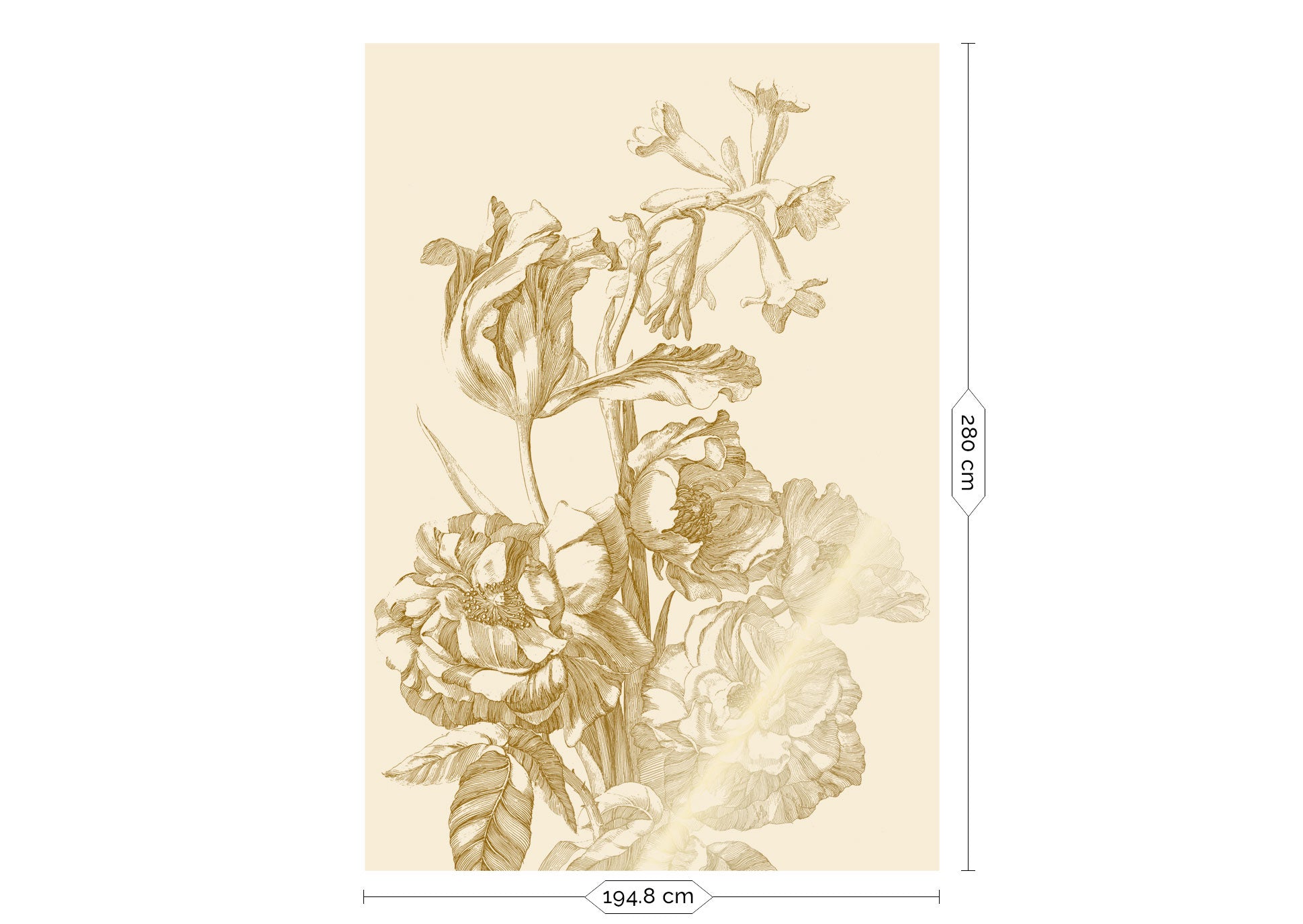 Blumentapete mit Gold, Engraved Flowers, Gold/Beige