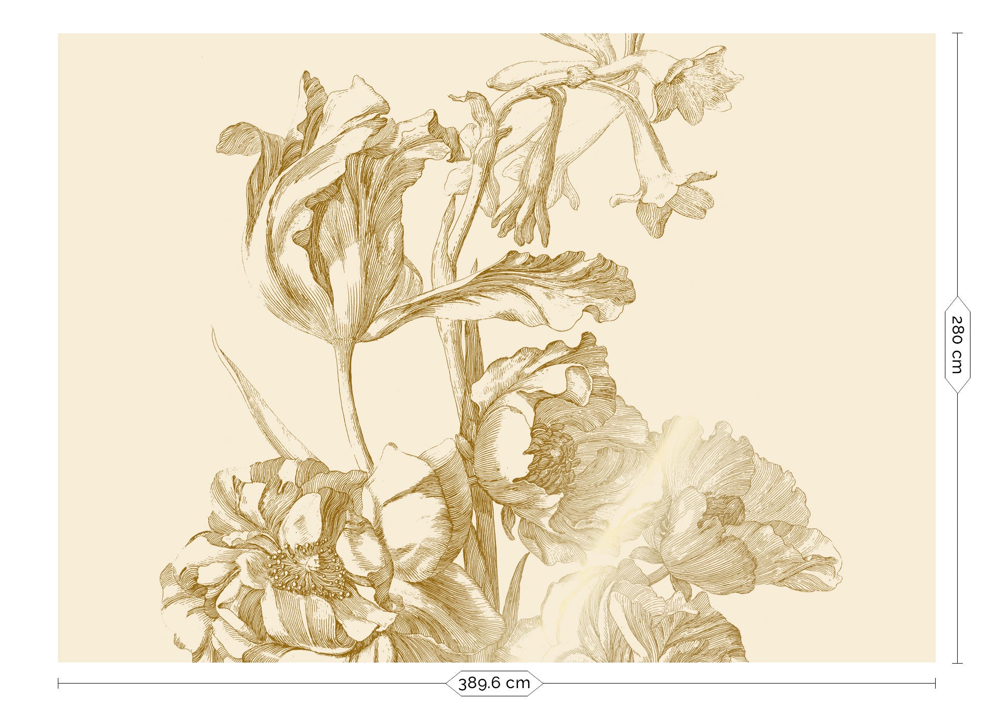 Blumentapete mit Gold, Engraved Flowers, Gold/Beige