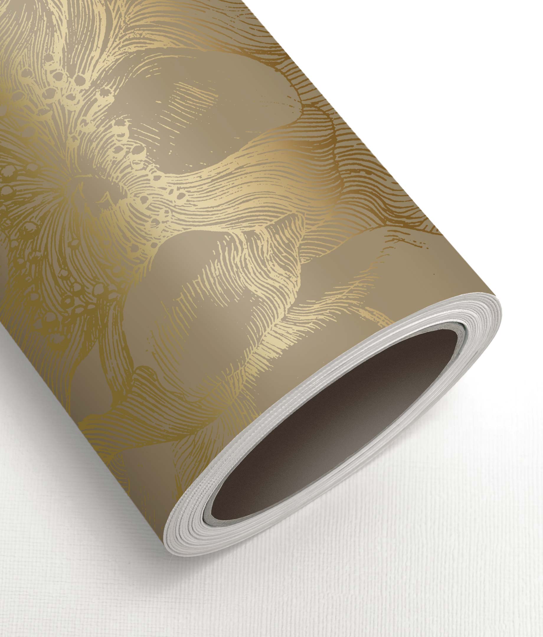 Blumentapete mit Gold, Engraved Flowers, Gold/Taupe
