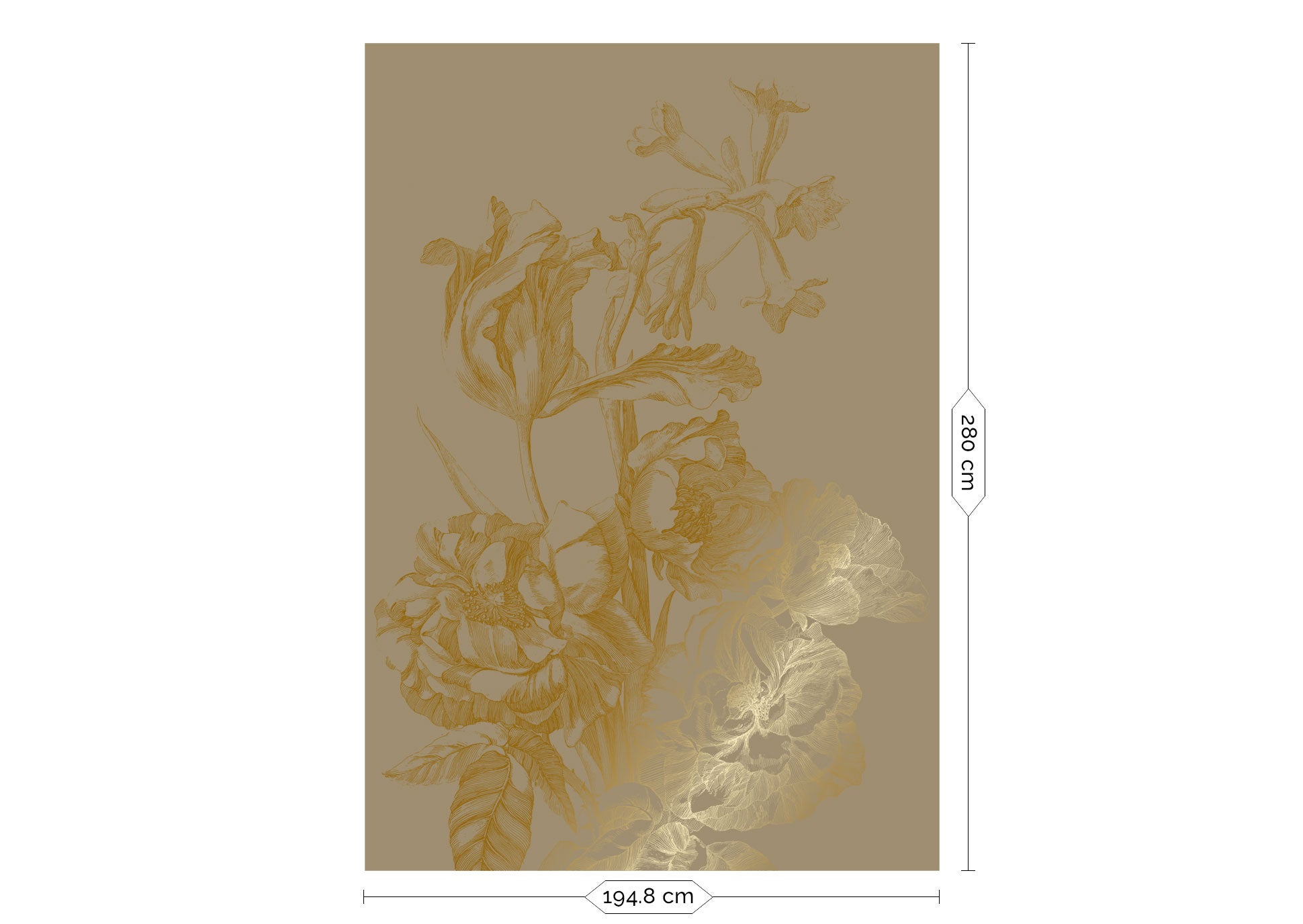 Blumentapete mit Gold, Engraved Flowers, Gold/Taupe