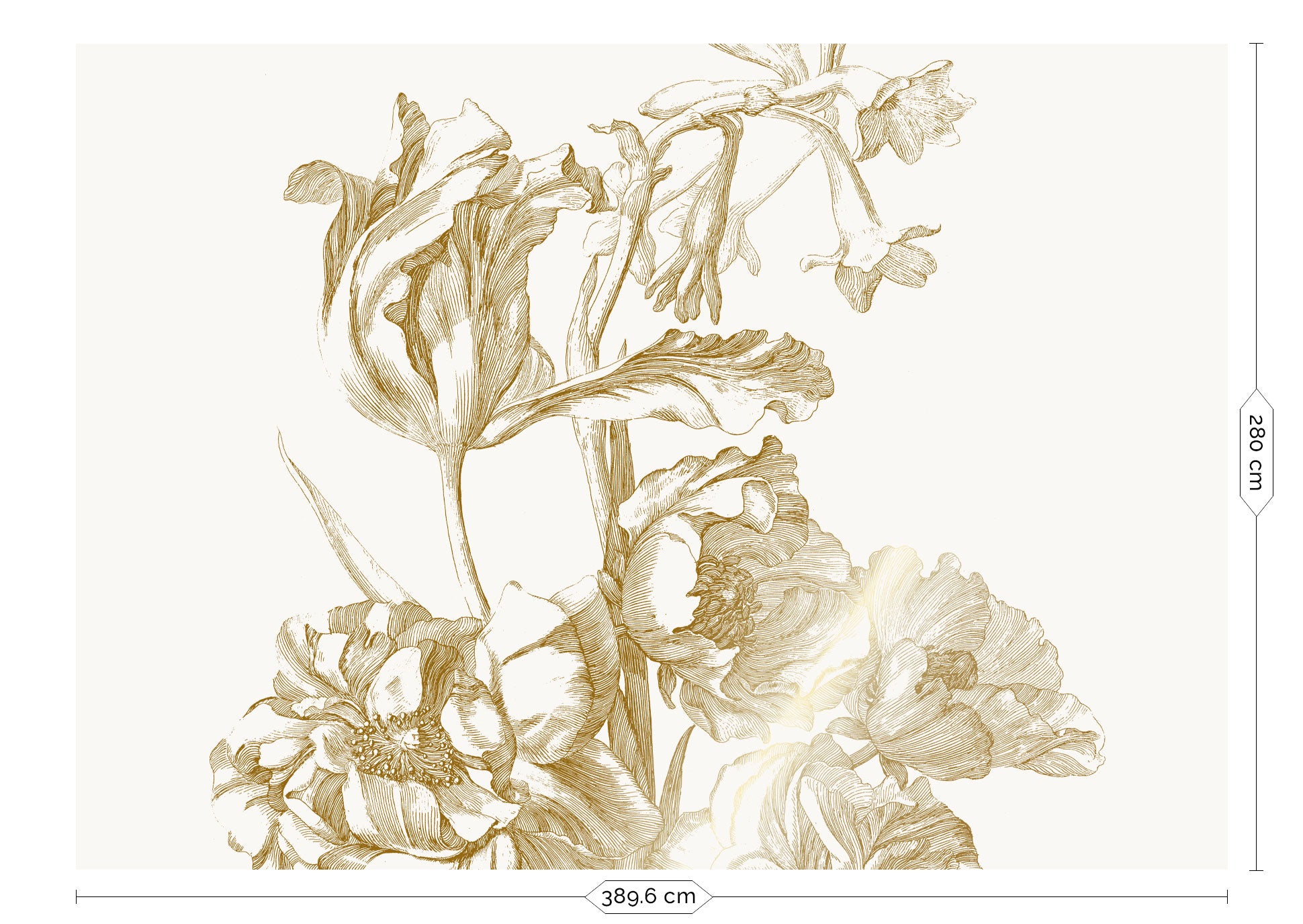 Bloemen behang met goud, Engraved Flowers, Goud/Wit
