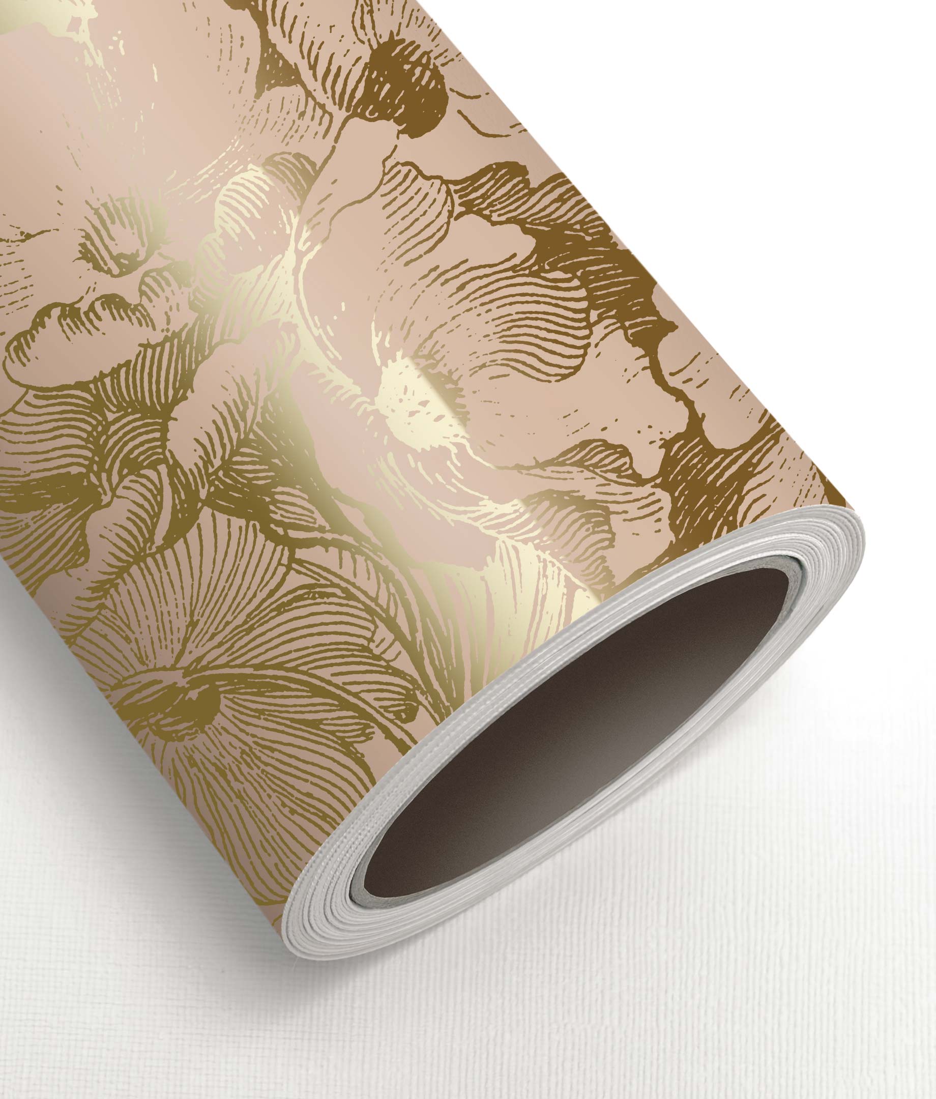 Blumentapete mit Gold, Engraved Flowers, Gold/Nude
