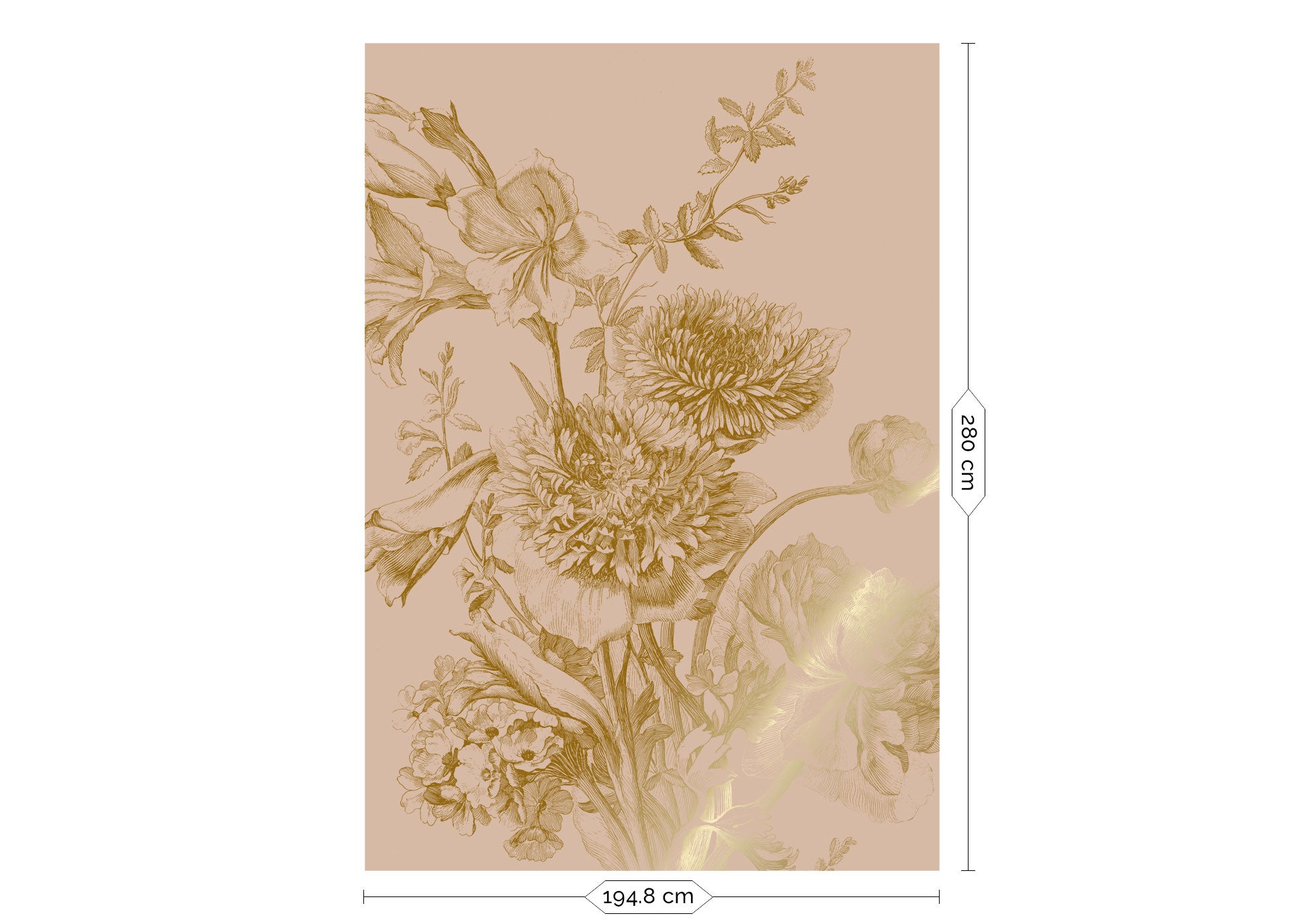 Blumentapete mit Gold, Engraved Flowers, Gold/Nude
