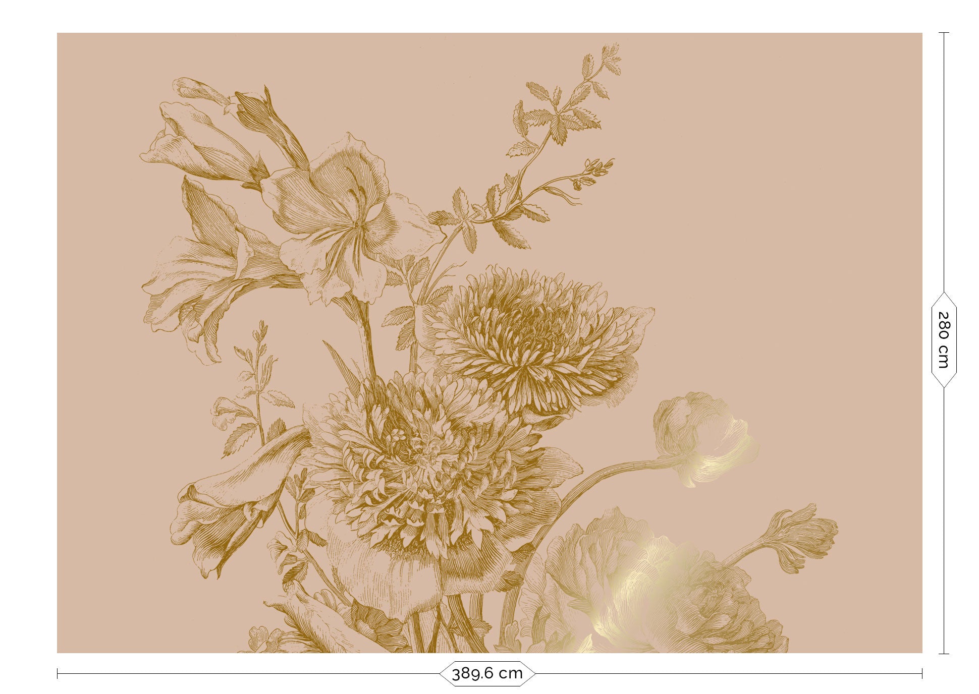 Blumentapete mit Gold, Engraved Flowers, Gold/Nude