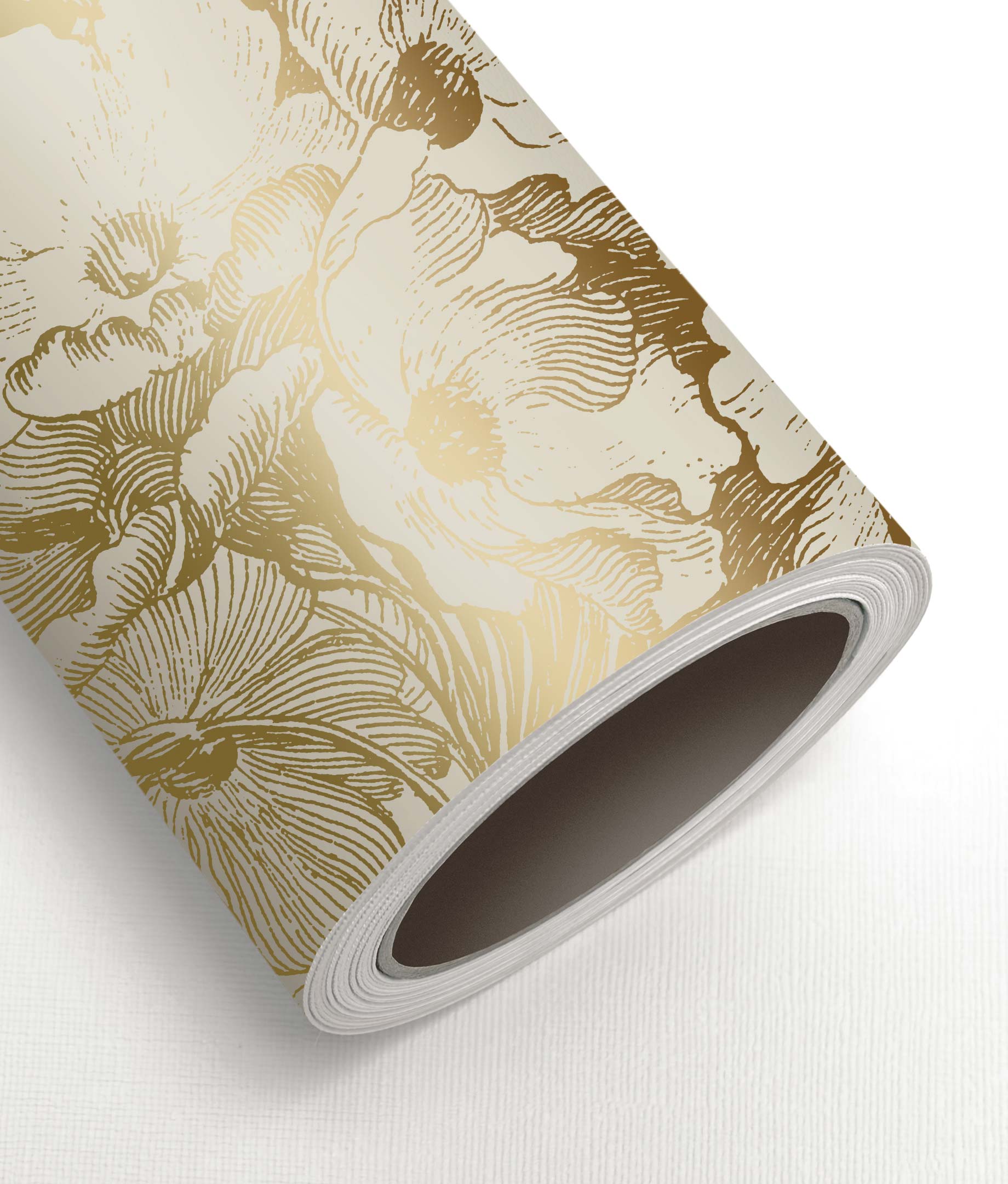 Blumentapete mit Gold, Engraved Flowers, Gold/Sand