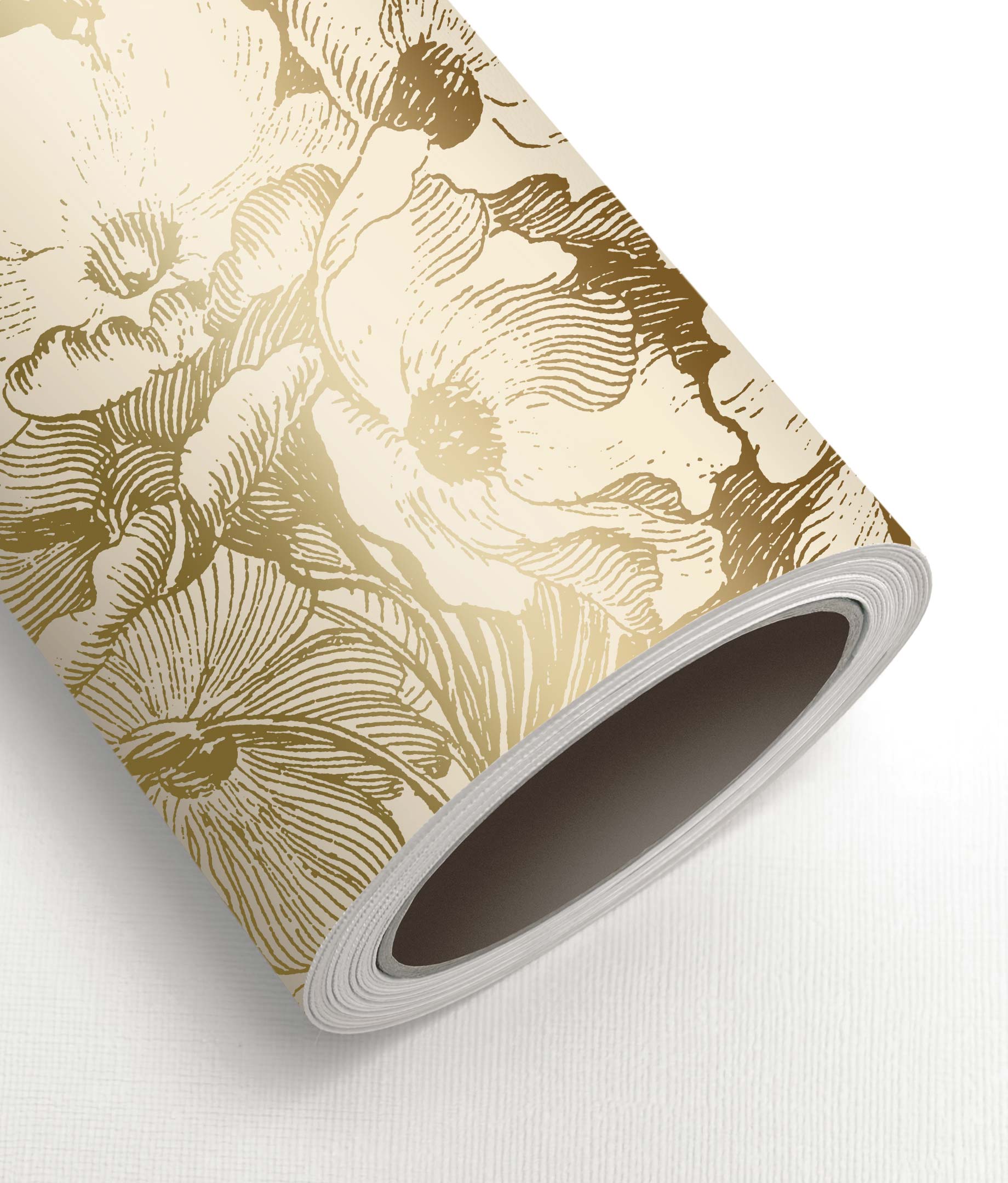 Papier peint floral avec or, Engraved Flowers, Or/Beige