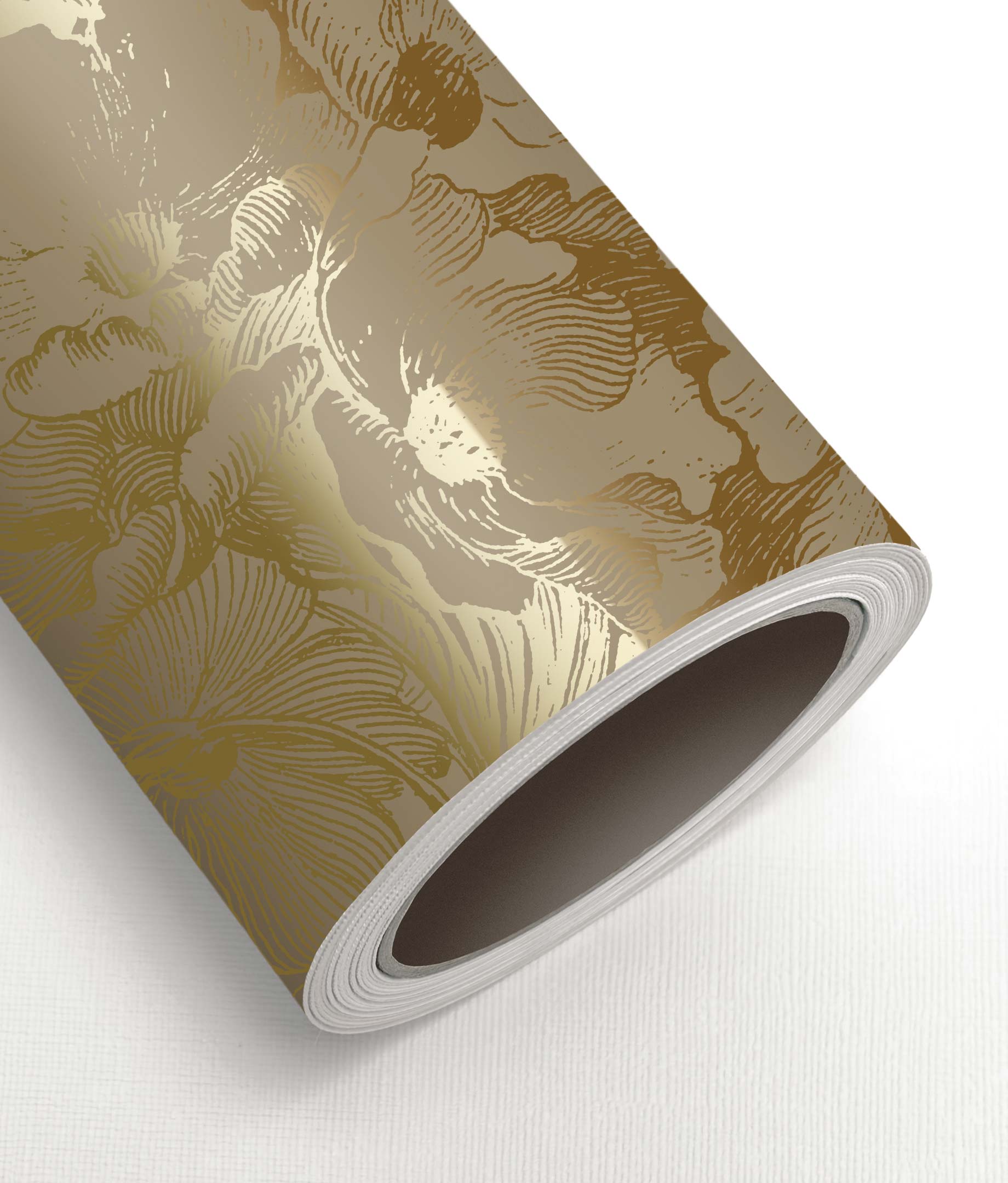 Blumentapete mit Gold, Engraved Flowers, Gold/Taupe