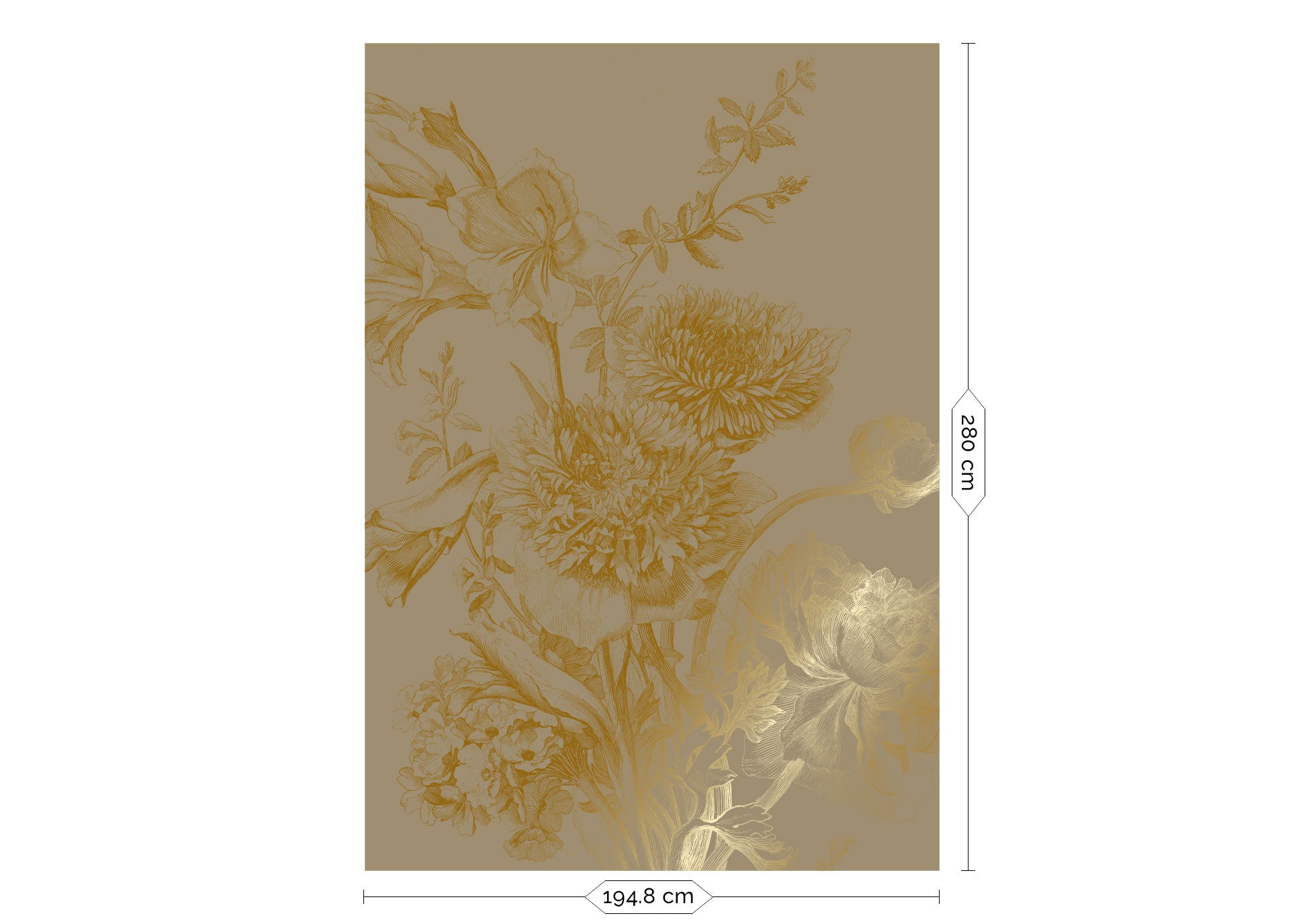 Blumentapete mit Gold, Engraved Flowers, Gold/Taupe