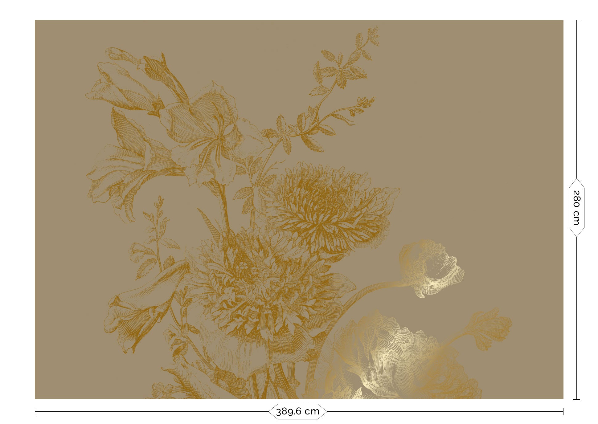 Blumentapete mit Gold, Engraved Flowers, Gold/Taupe