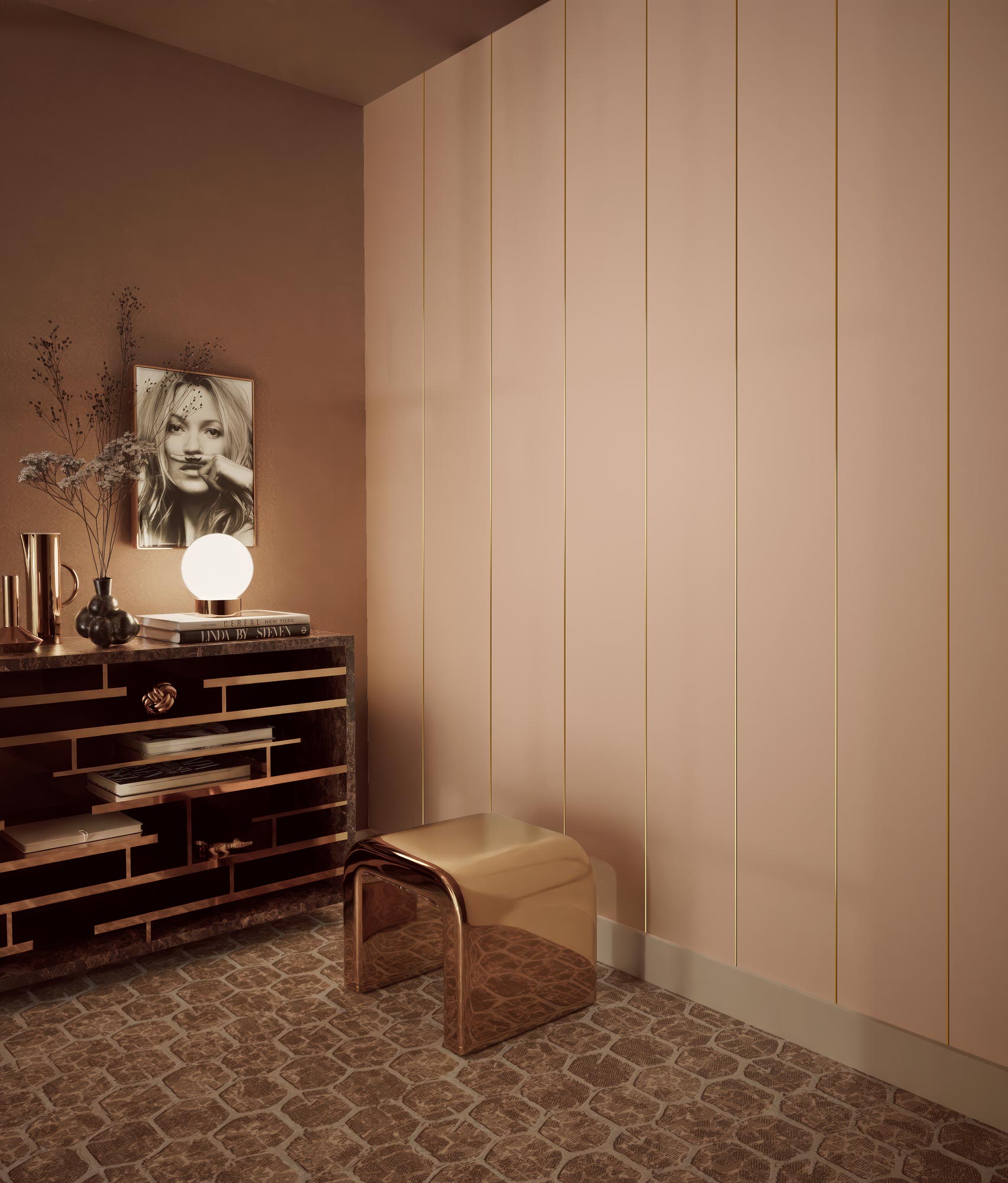 Striped wallpaper with gold, Gold Stripes, Nude/Gold