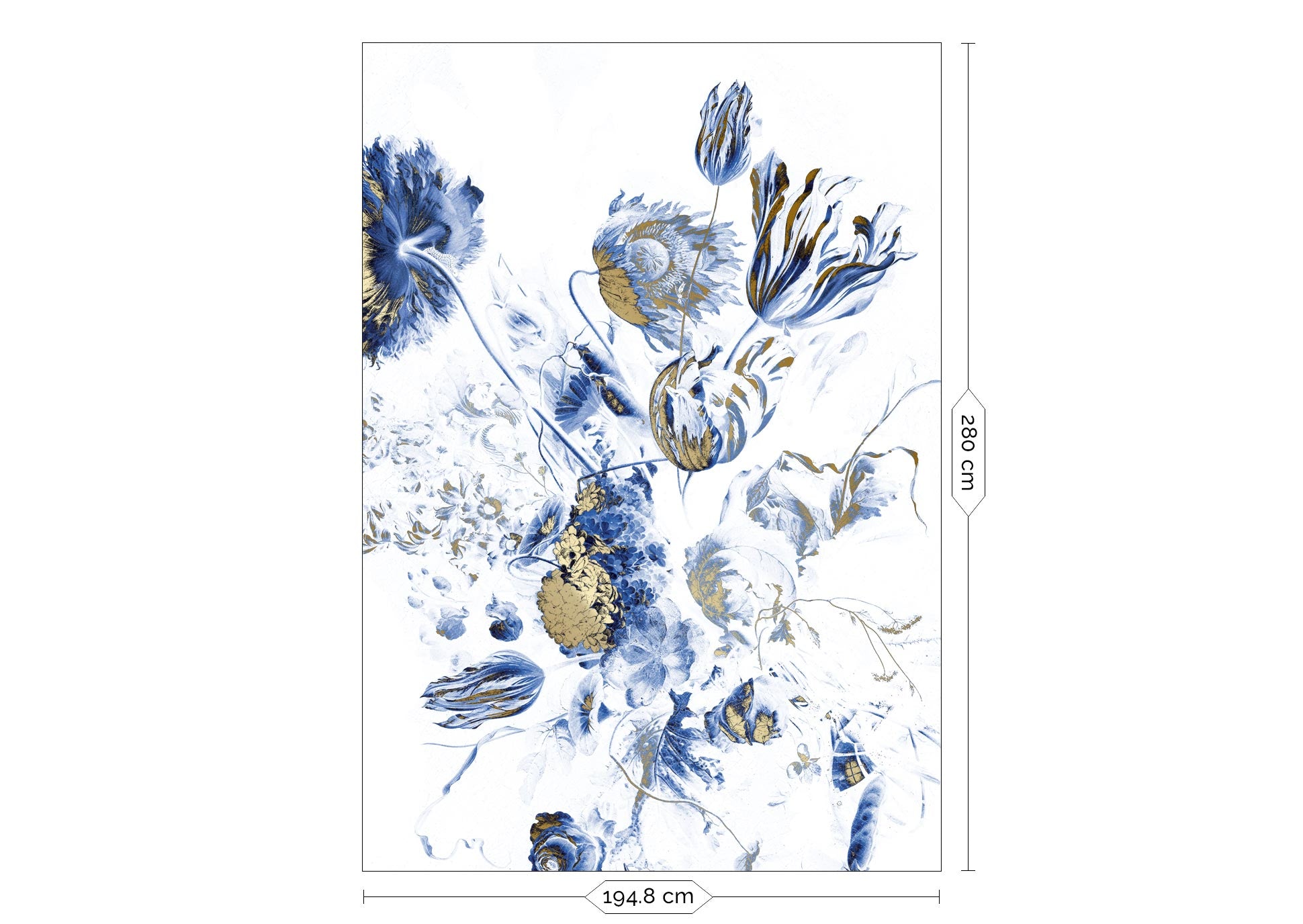 Carta da parati floreale con oro, Royal Blue Flowers, Oro/Blu