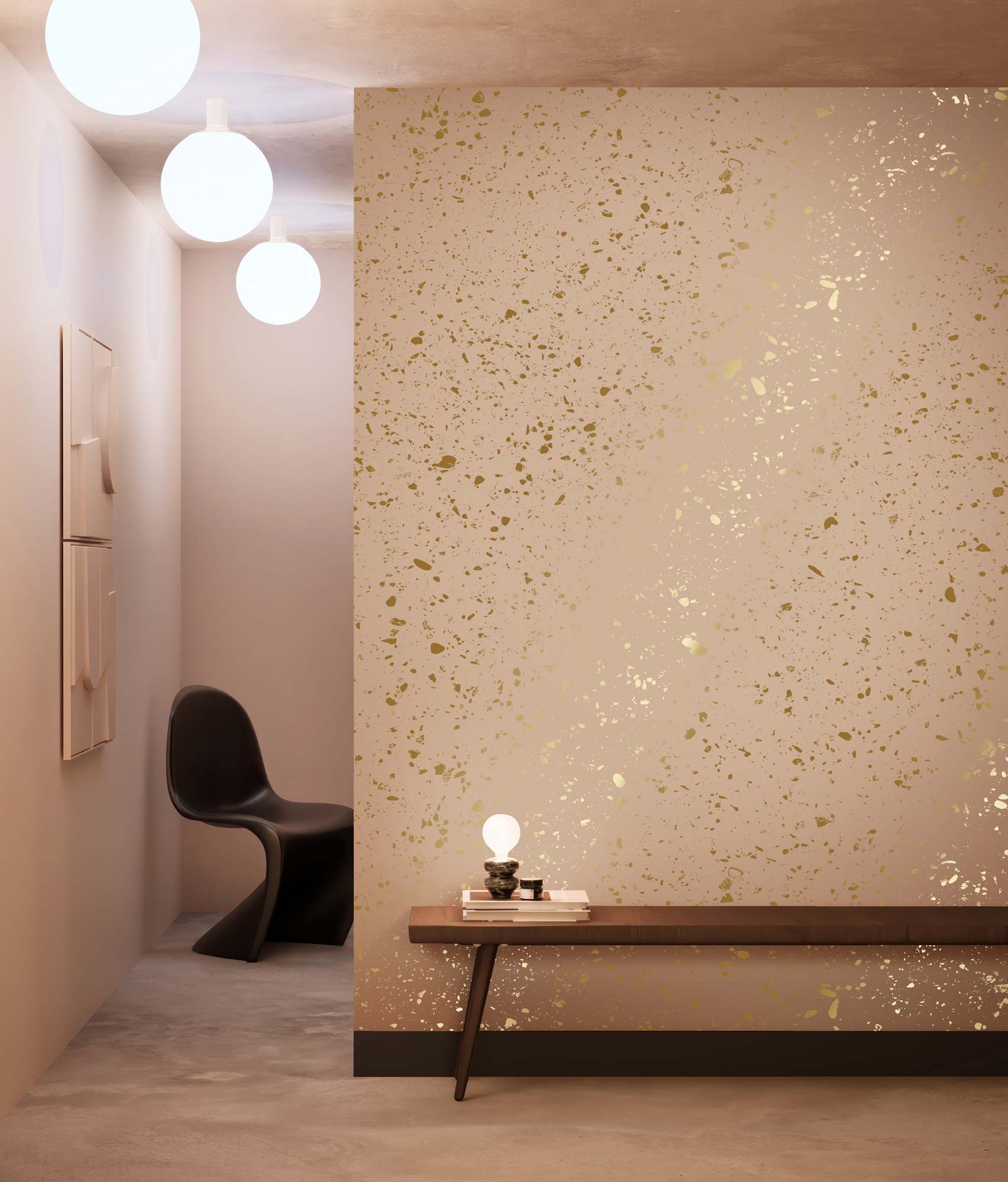 Terrazzo-Tapete mit Gold, Terrazzo, Gold/Nude