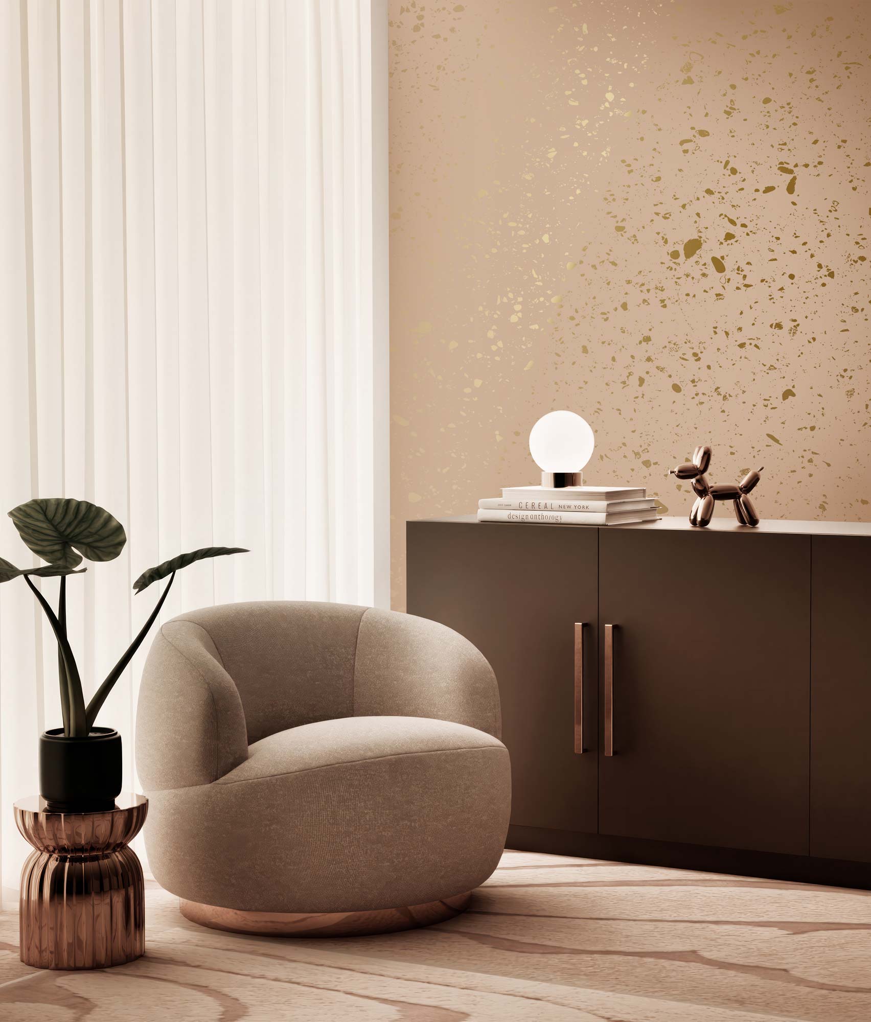 Terrazzo wallpaper with gold, Terrazzo, Gold/Nude