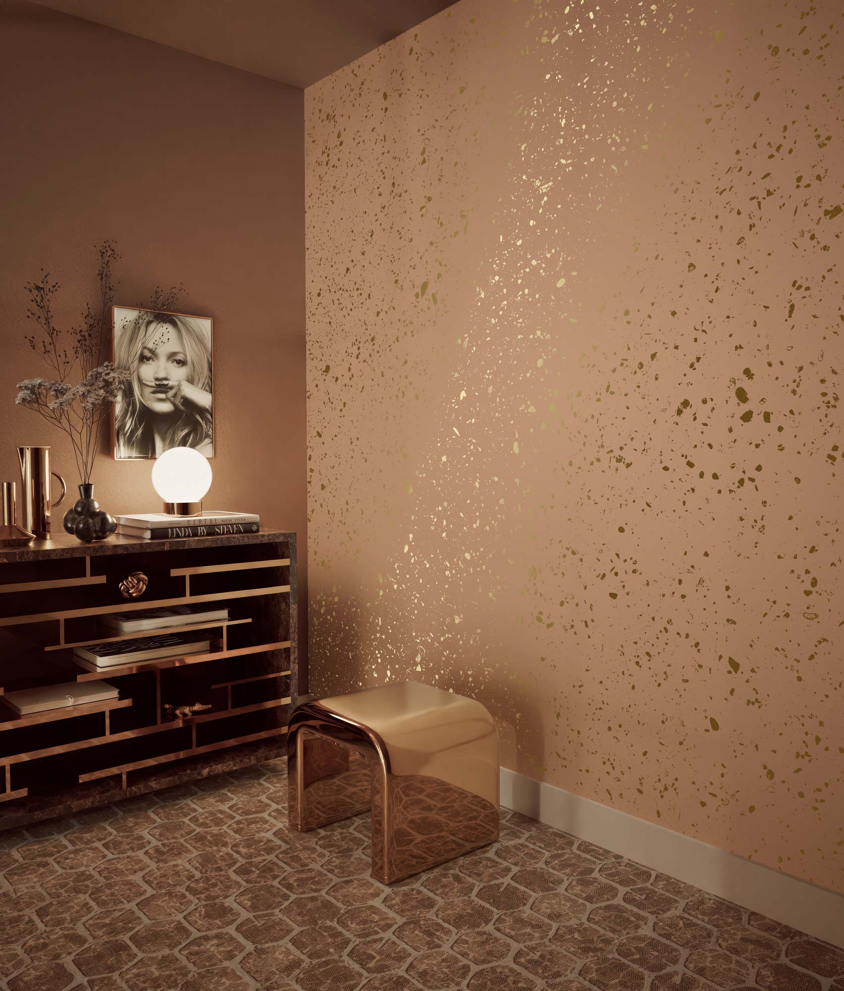Terrazzo wallpaper with gold, Terrazzo, Gold/Camel