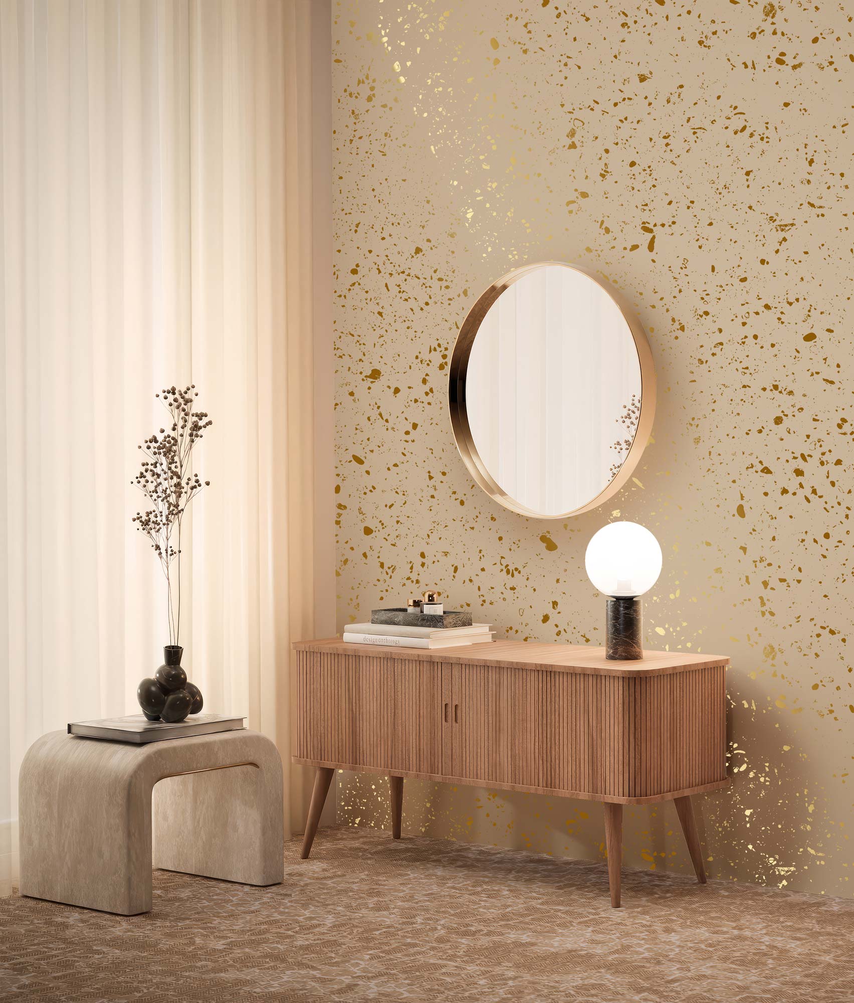 Terrazzo wallpaper with gold, Terrazzo, Gold/Sand